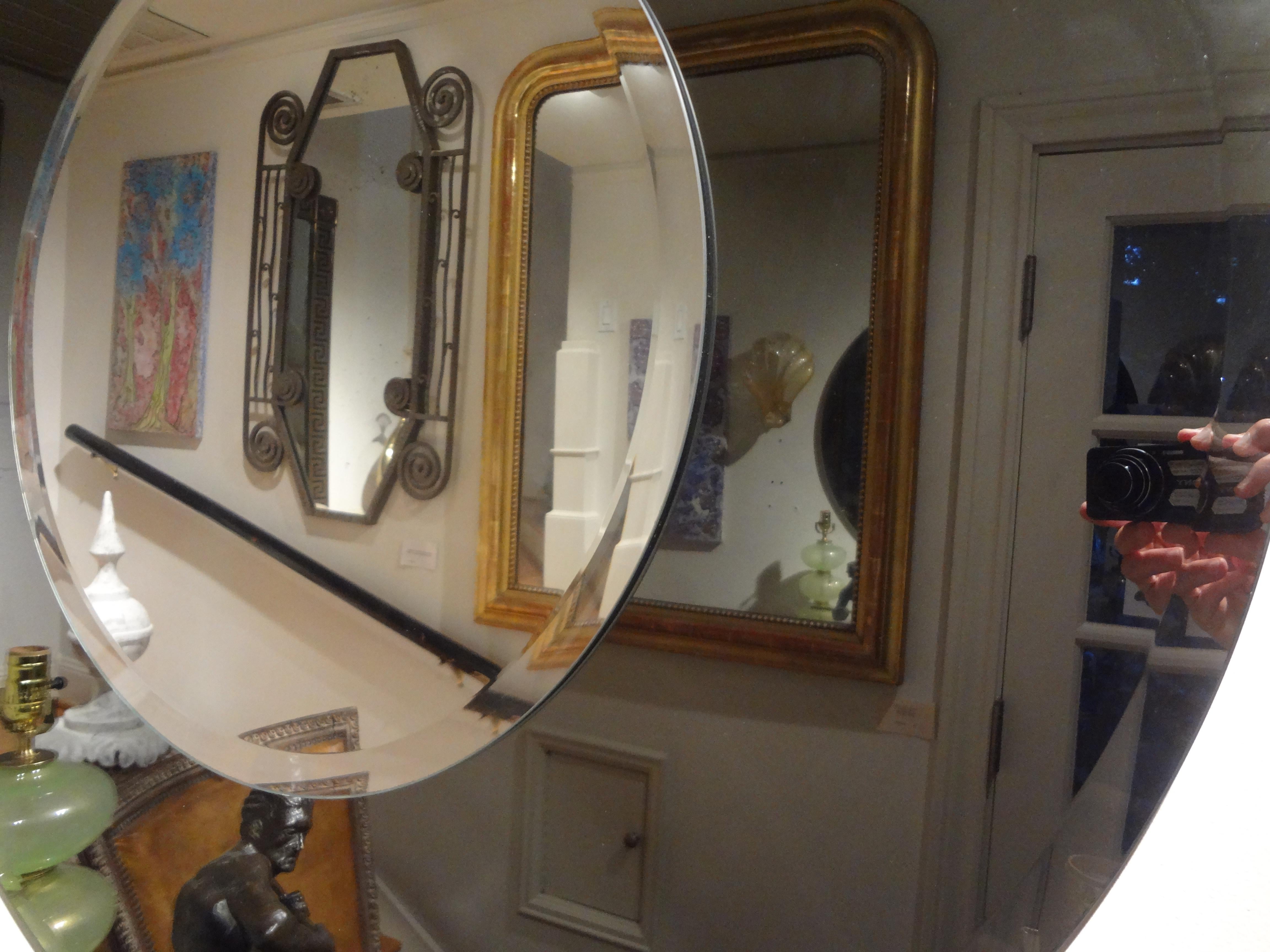 Mid-Century Modern Large Italian Fontana Arte Style Round Beveled Mirror For Sale