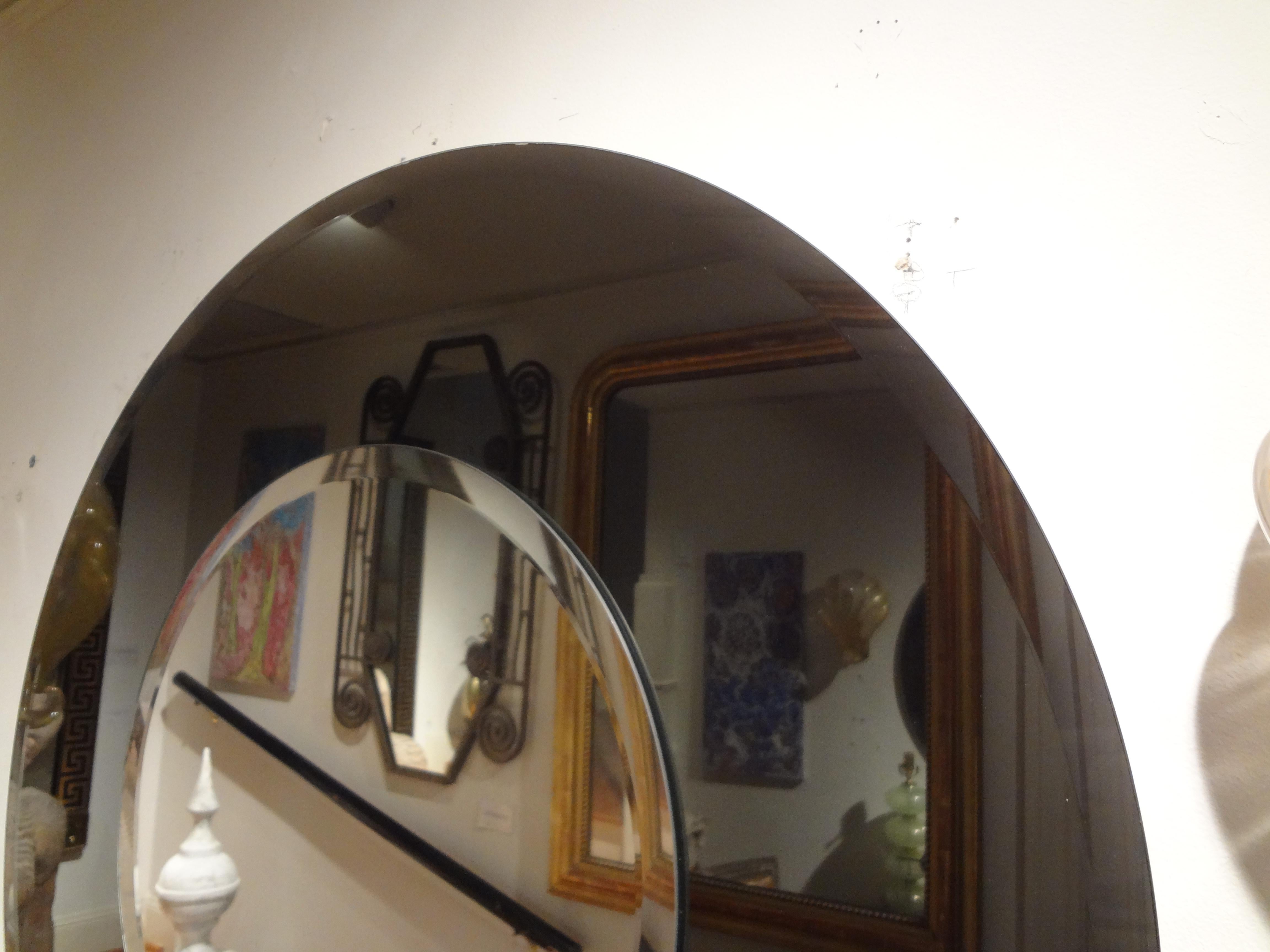 Mid-20th Century Large Italian Fontana Arte Style Round Beveled Mirror For Sale