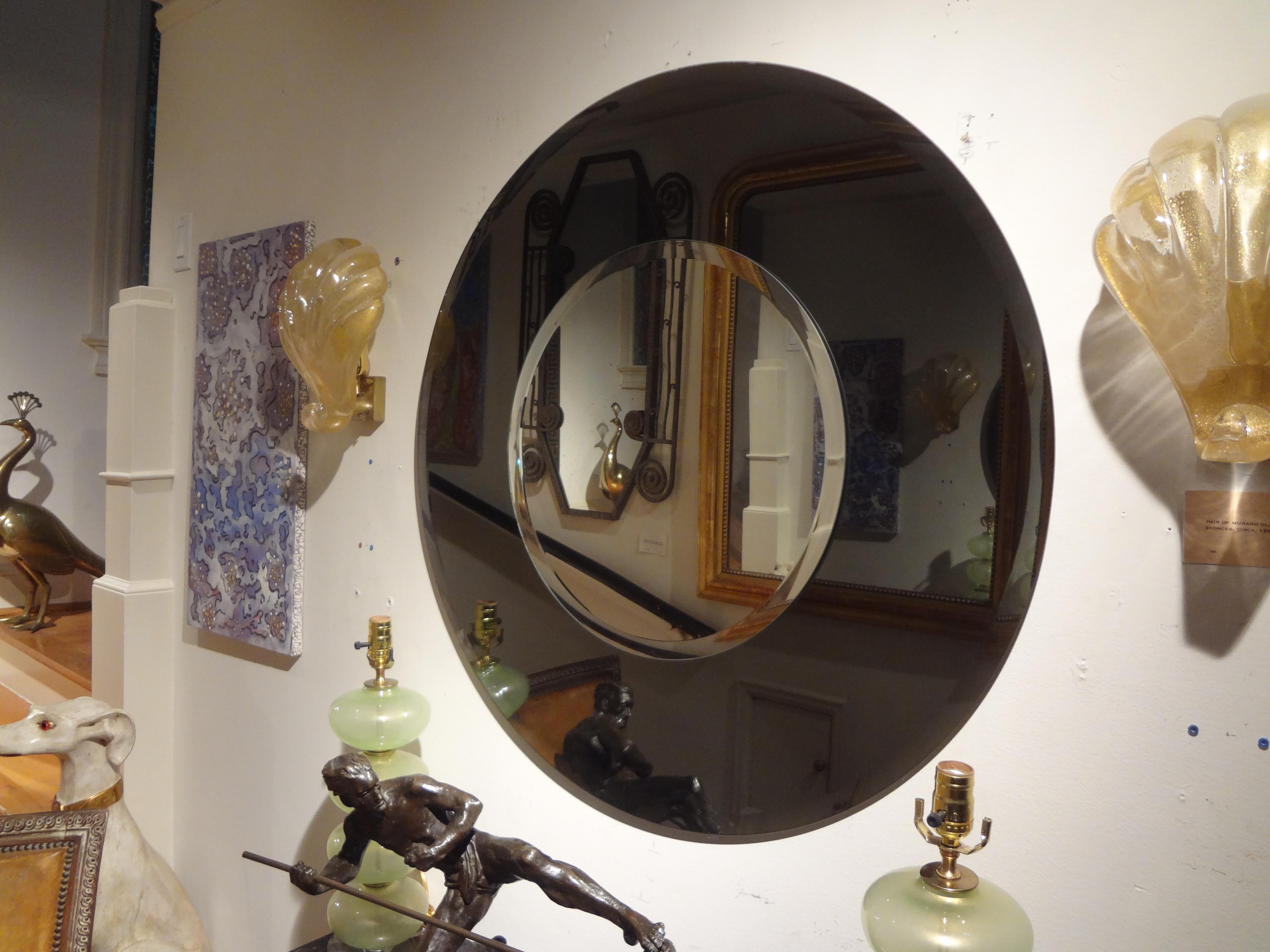 Large Italian Fontana Arte Style Round Beveled Mirror For Sale 1