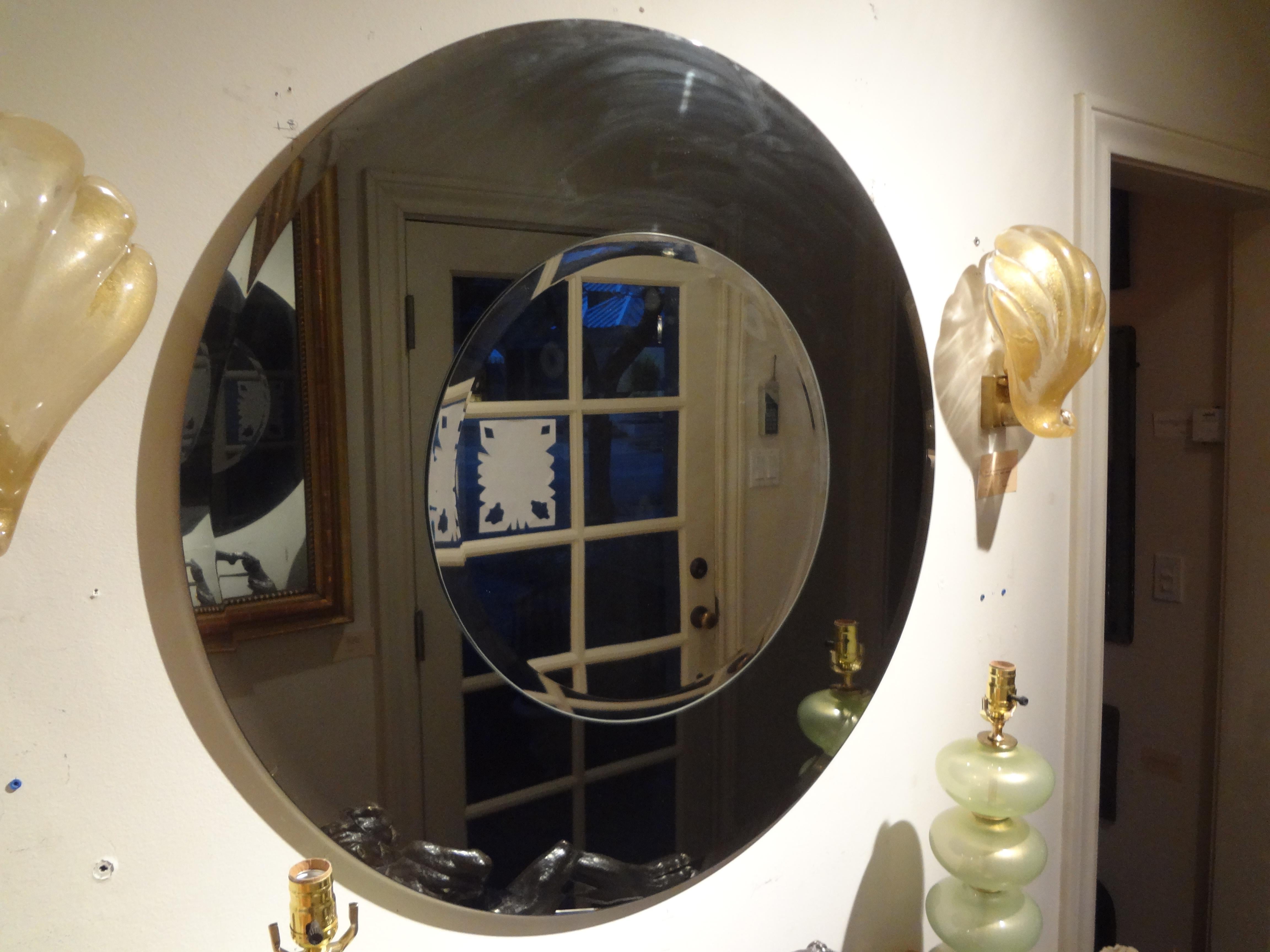 Large Italian Fontana Arte Style Round Beveled Mirror For Sale 2