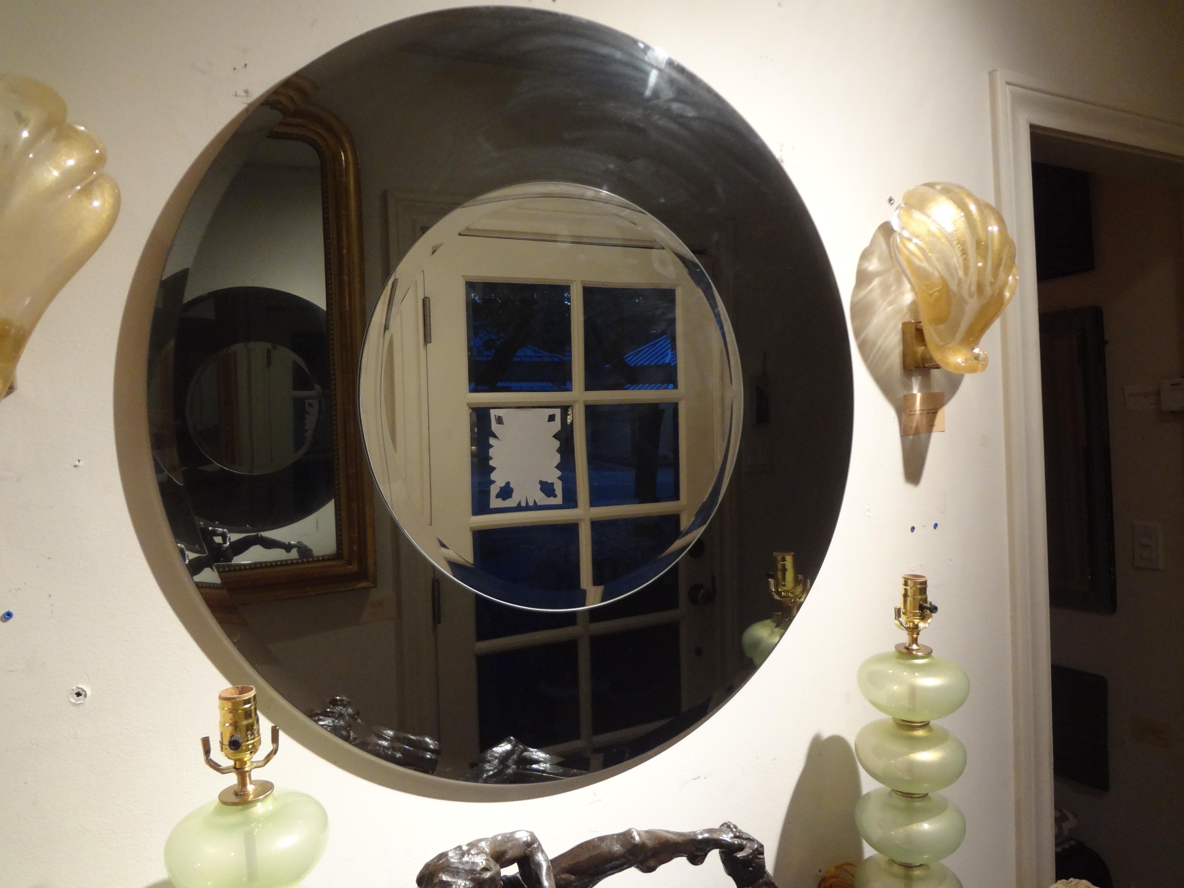Large Italian Fontana Arte Style Round Beveled Mirror For Sale 3