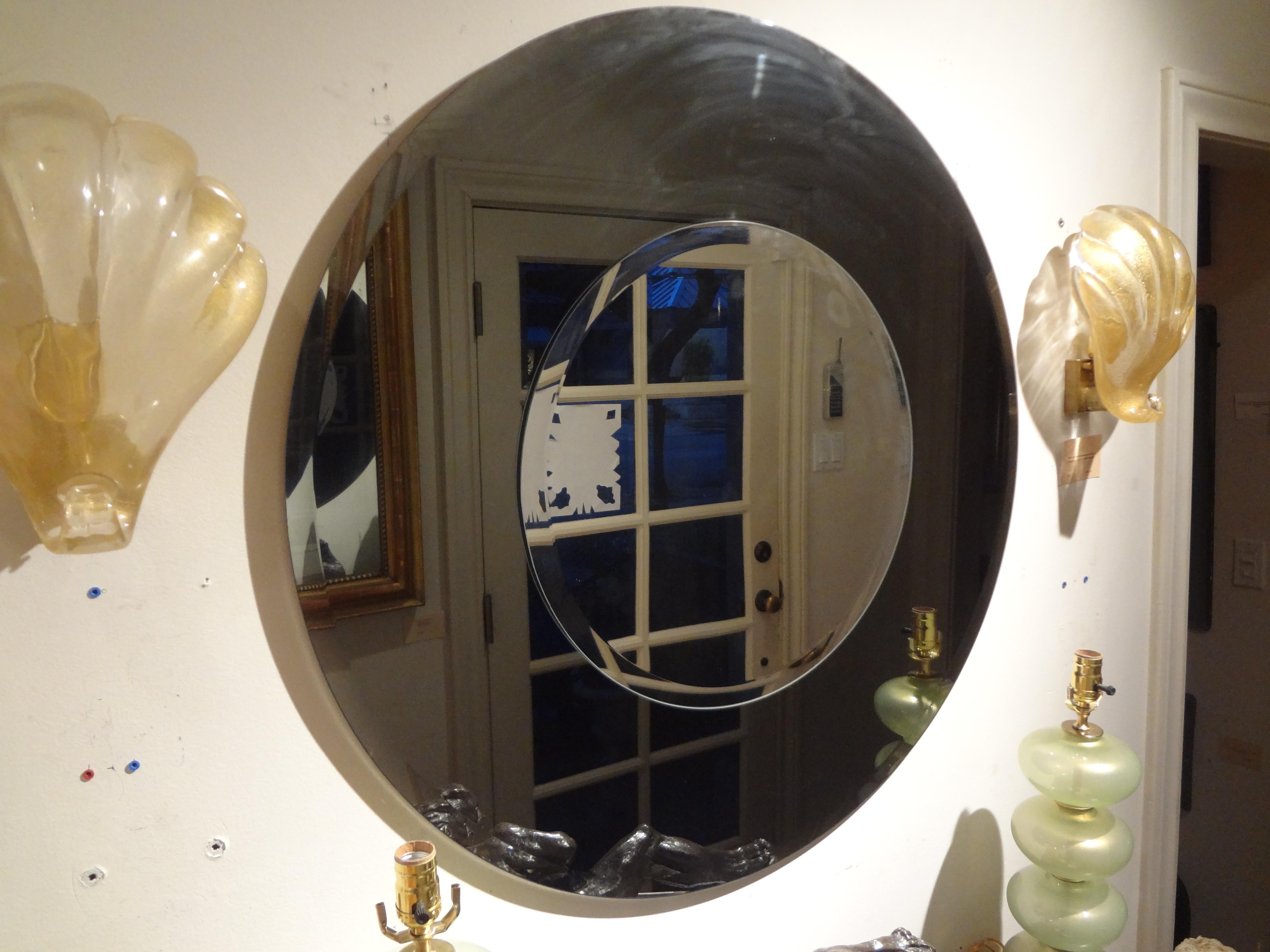 Large Italian Fontana Arte Style Round Beveled Mirror For Sale 4