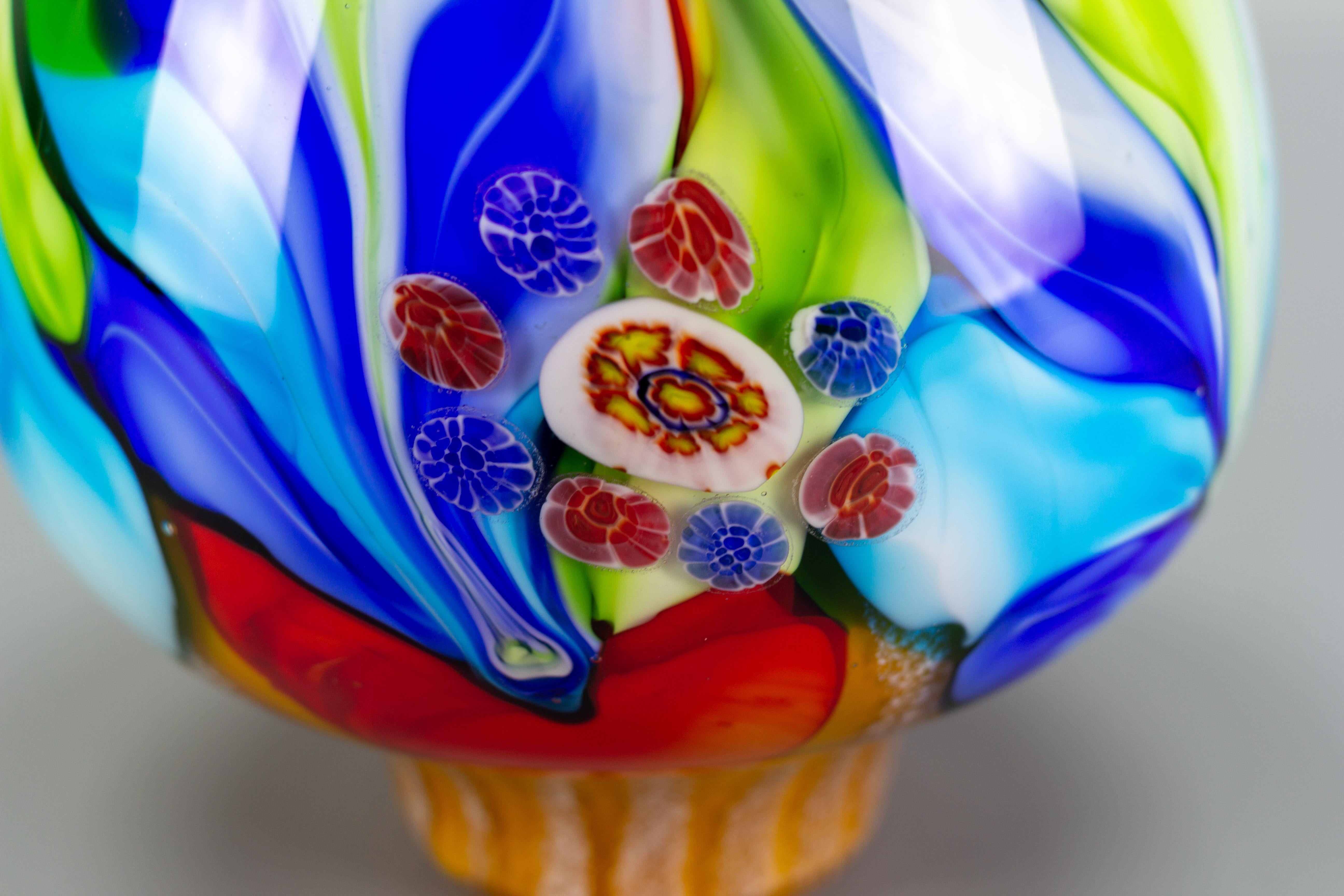 Art Glass Large Italian Murano Glass Millefiori Flowers Convex Vase