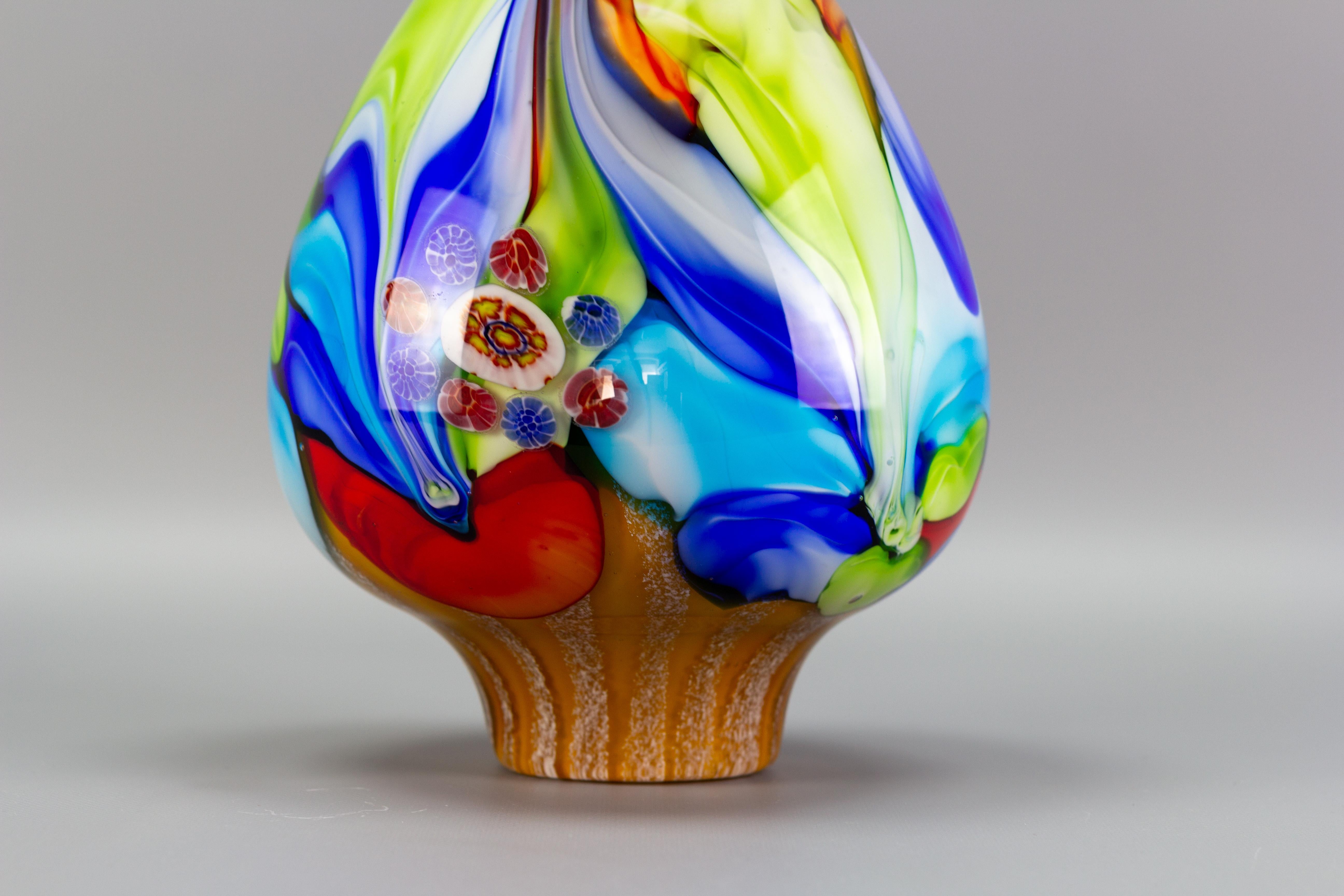 Large Italian Murano Glass Millefiori Flowers Convex Vase 2