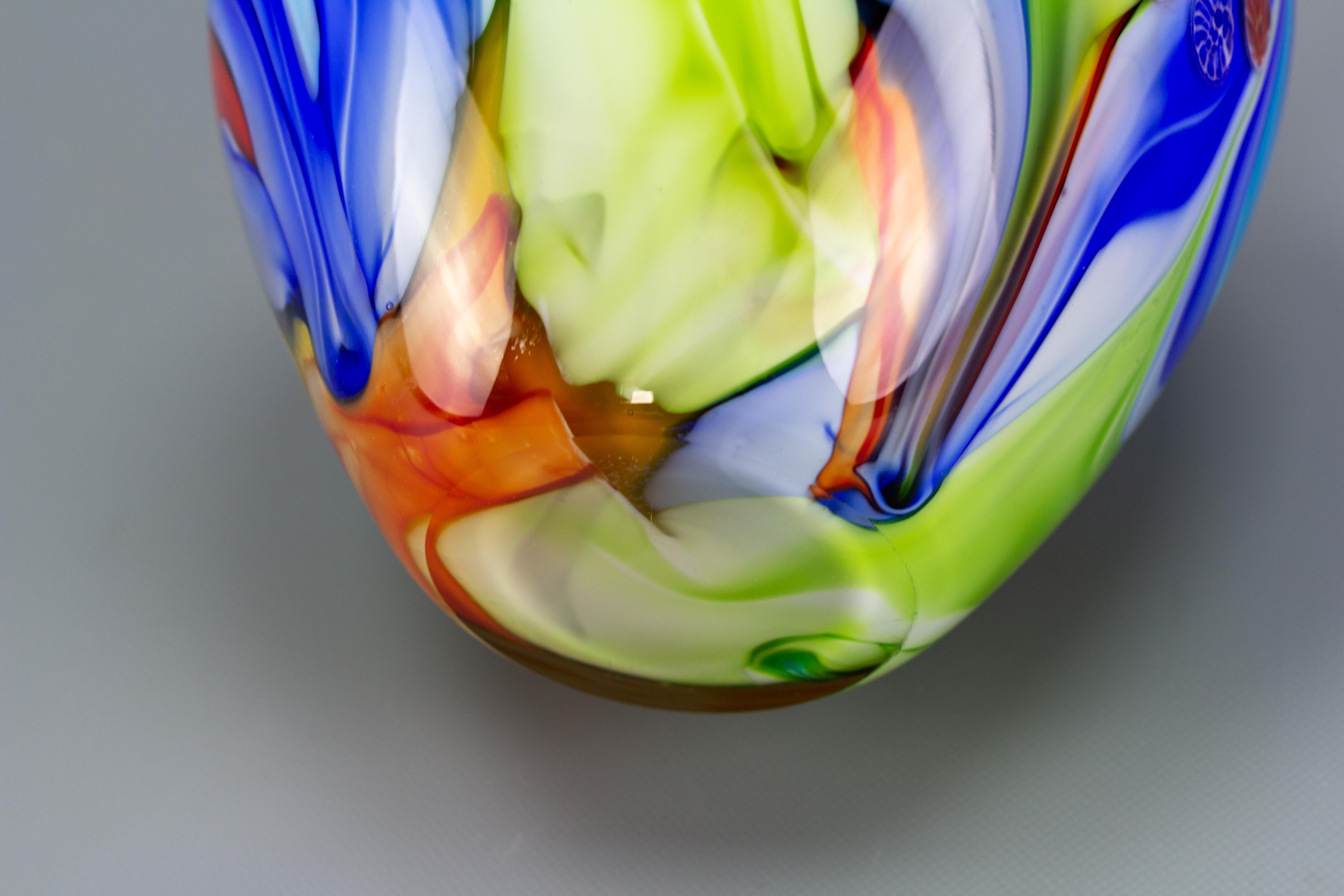 Large Italian Murano Glass Millefiori Flowers Convex Vase 6