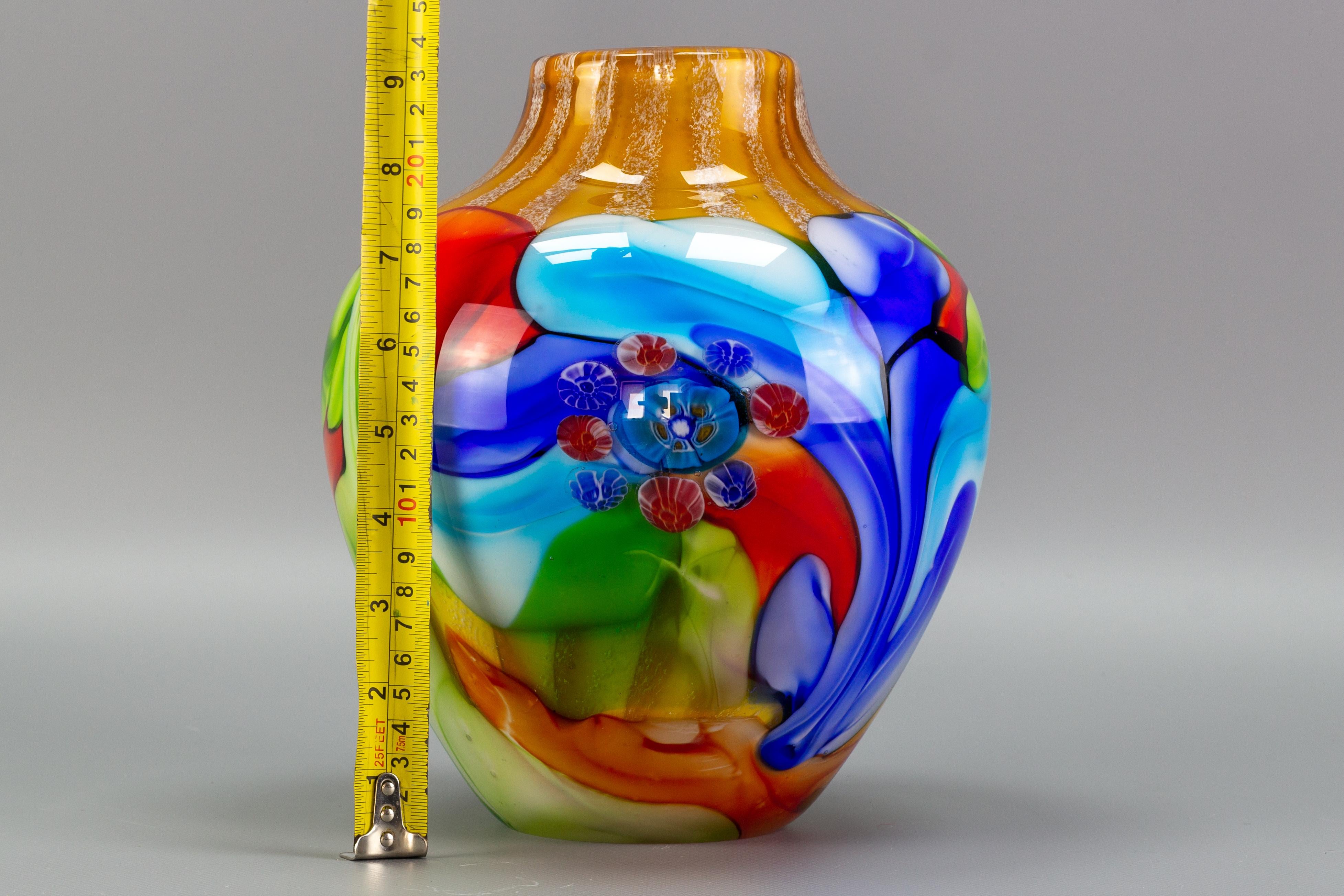 Large Italian Murano Glass Millefiori Flowers Convex Vase 10