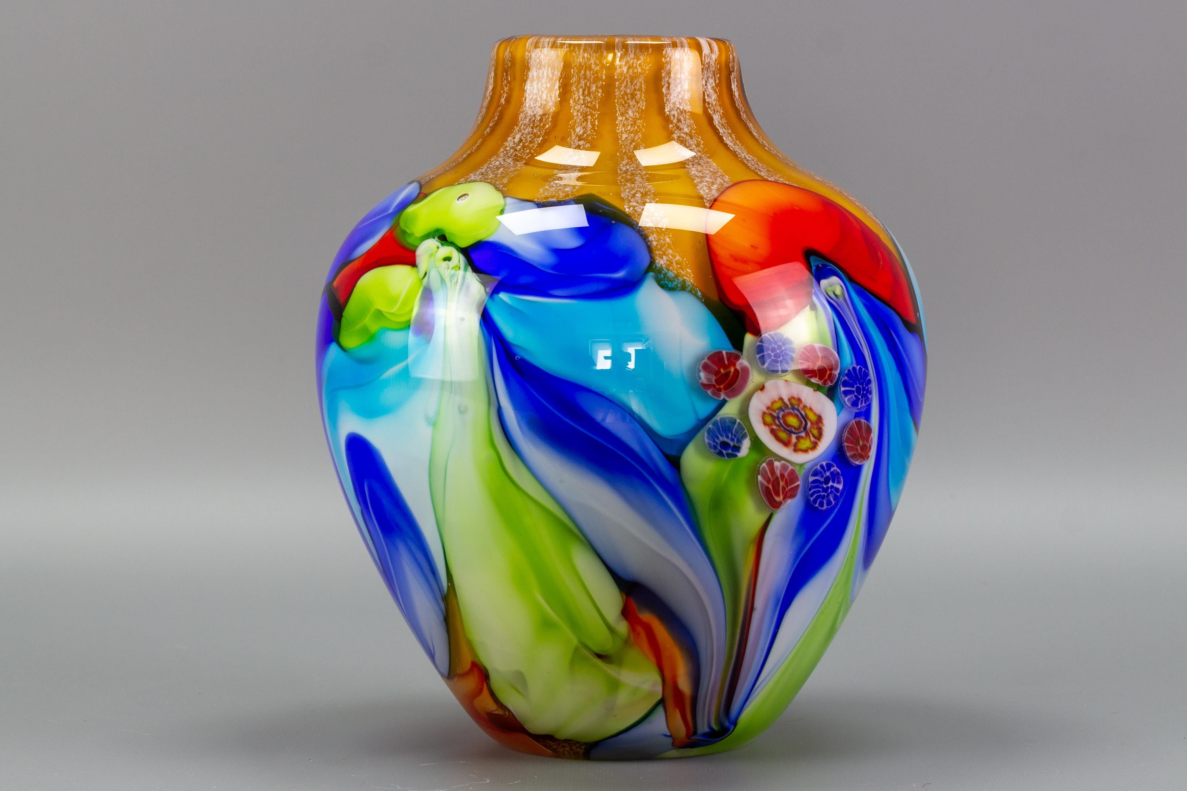 Large Italian Murano Glass Millefiori Flowers Convex Vase In Good Condition In Barntrup, DE
