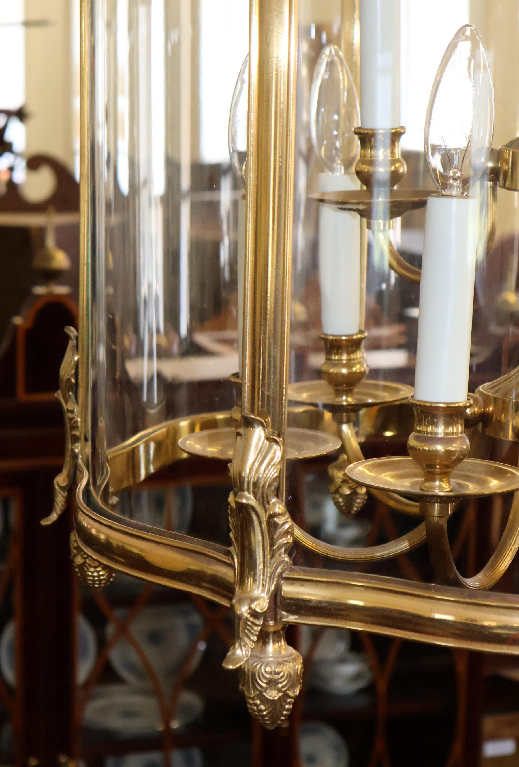 Große italienische Französisch Louis XVI Stil Messing Glas Kronleuchter Laterne im Angebot 4