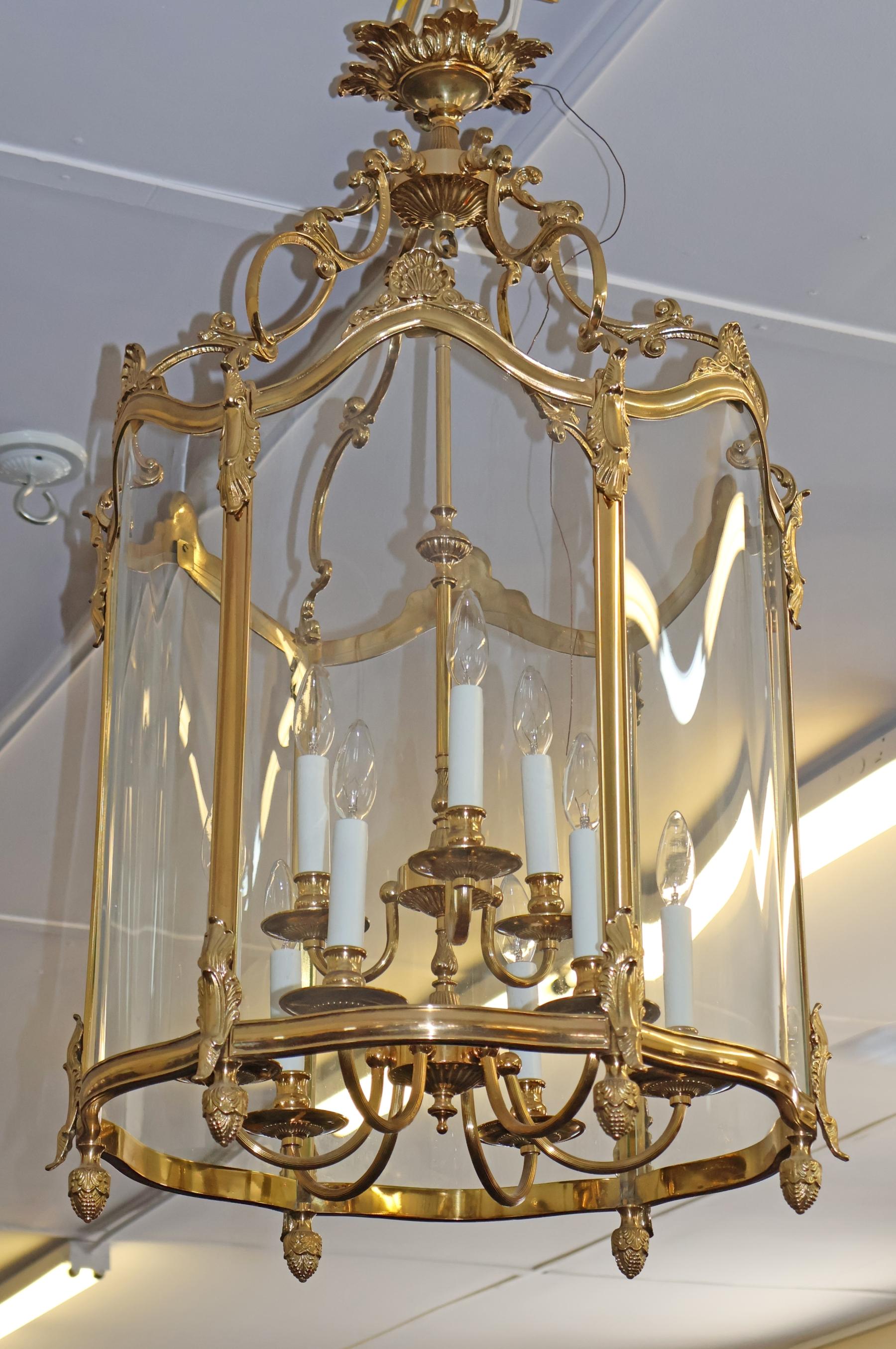 Große italienische Französisch Louis XVI Stil Messing Glas Kronleuchter Laterne im Angebot 5