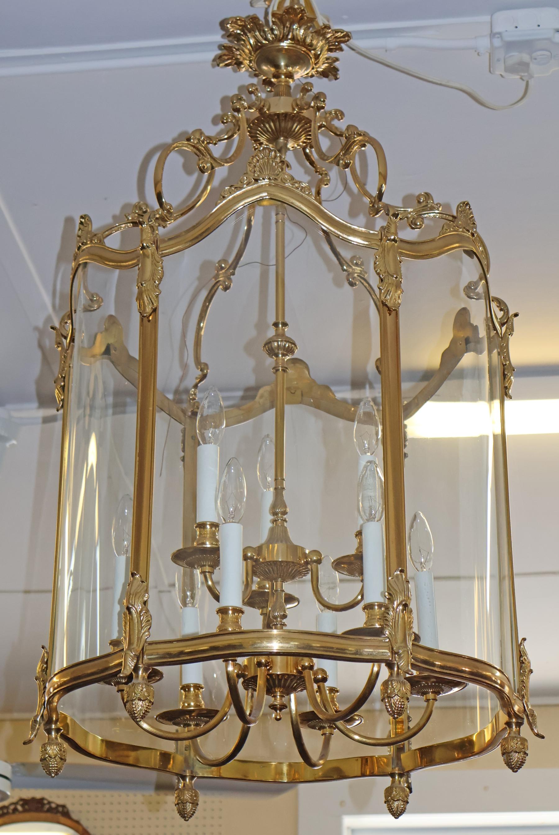 Große italienische Französisch Louis XVI Stil Messing Glas Kronleuchter Laterne im Angebot 6