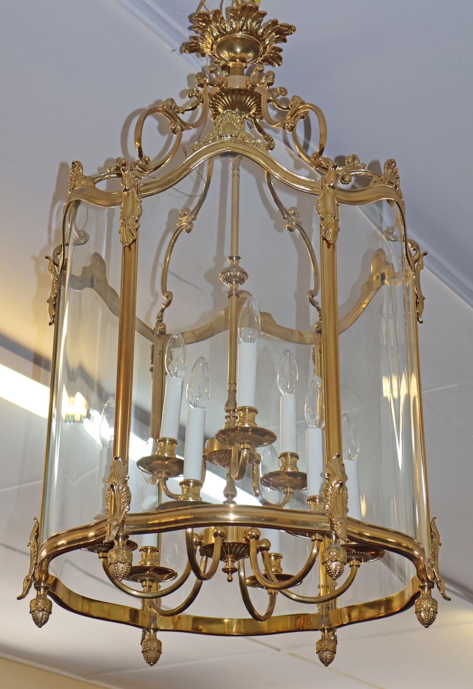 Große italienische Französisch Louis XVI Stil Messing Glas Kronleuchter Laterne im Angebot 7