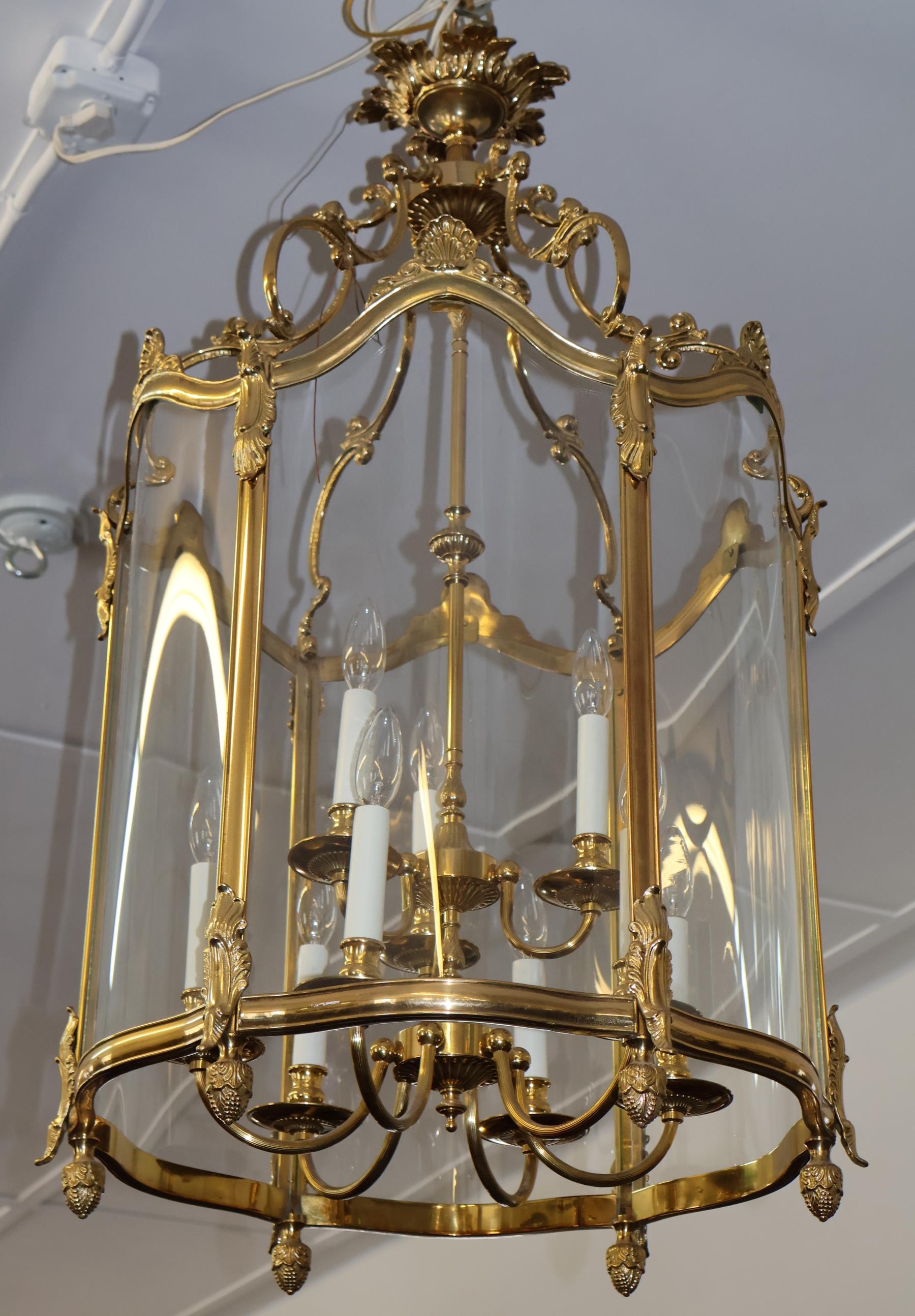 Große italienische Französisch Louis XVI Stil Messing Glas Kronleuchter Laterne im Angebot 8