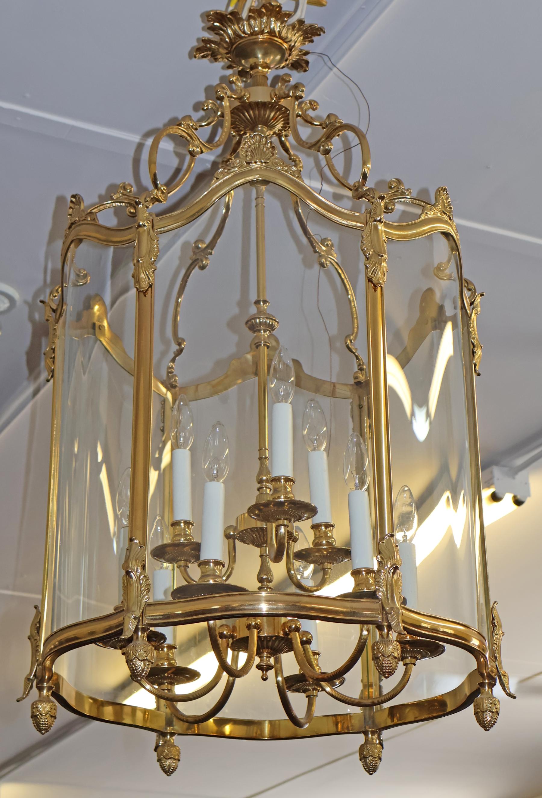 Große italienische Französisch Louis XVI Stil Messing Glas Kronleuchter Laterne im Angebot 10