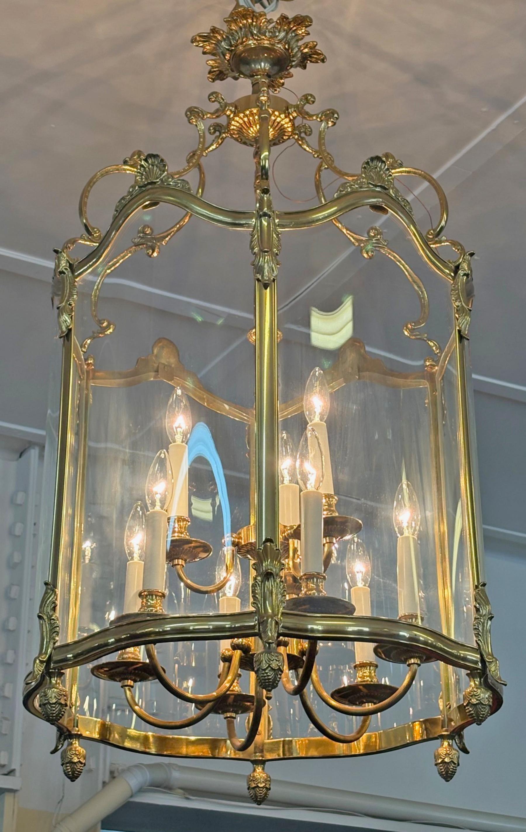 Große italienische Französisch Louis XVI Stil Messing Glas Kronleuchter Laterne (Italienisch) im Angebot