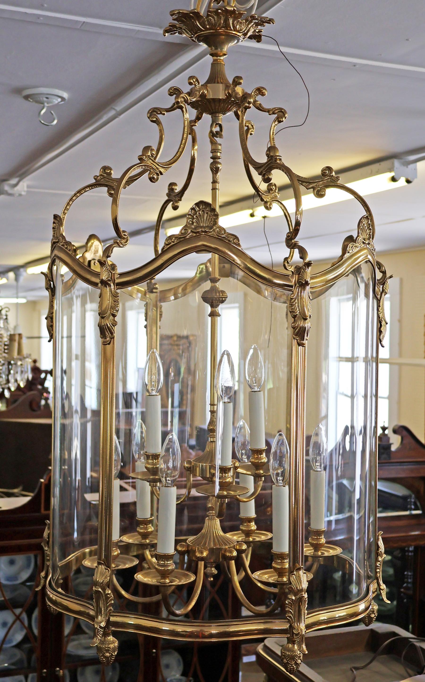 Große italienische Französisch Louis XVI Stil Messing Glas Kronleuchter Laterne im Angebot 1