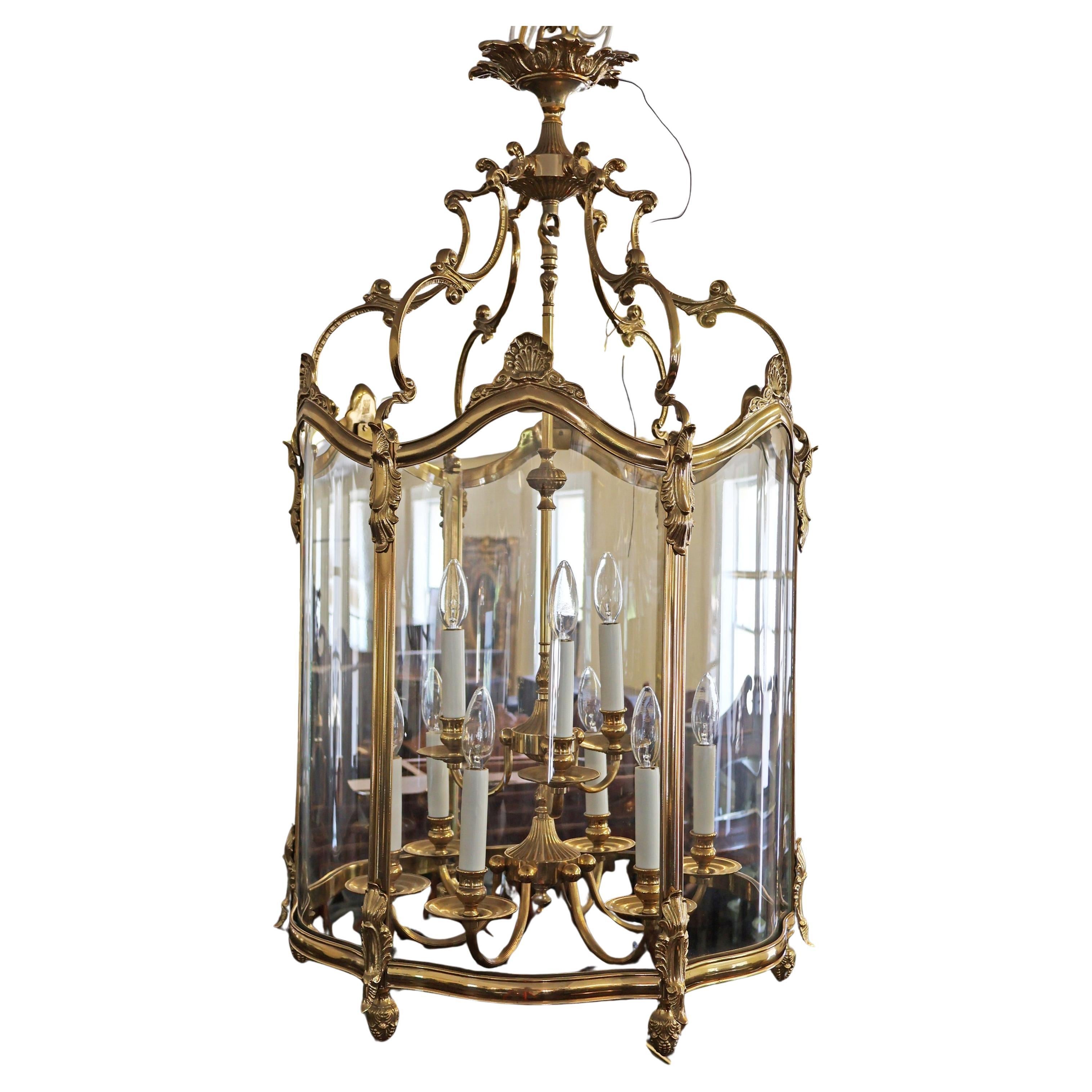Große italienische Französisch Louis XVI Stil Messing Glas Kronleuchter Laterne