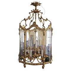 Large Italian French Louis XVI Style Brass Glass Chandelier Lantern