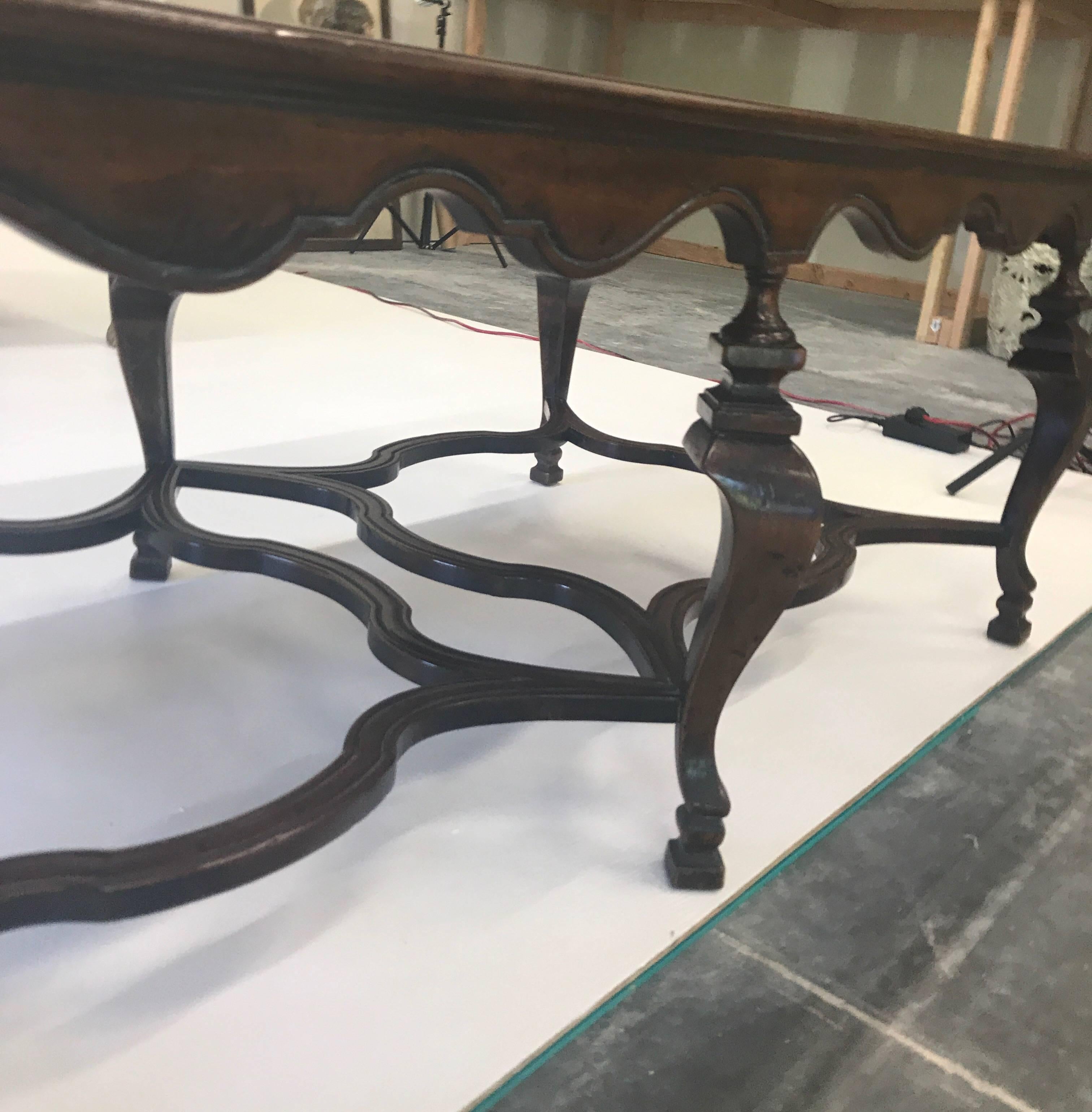 Large Italian Fruitwood and Walnut High Coffee Table 8