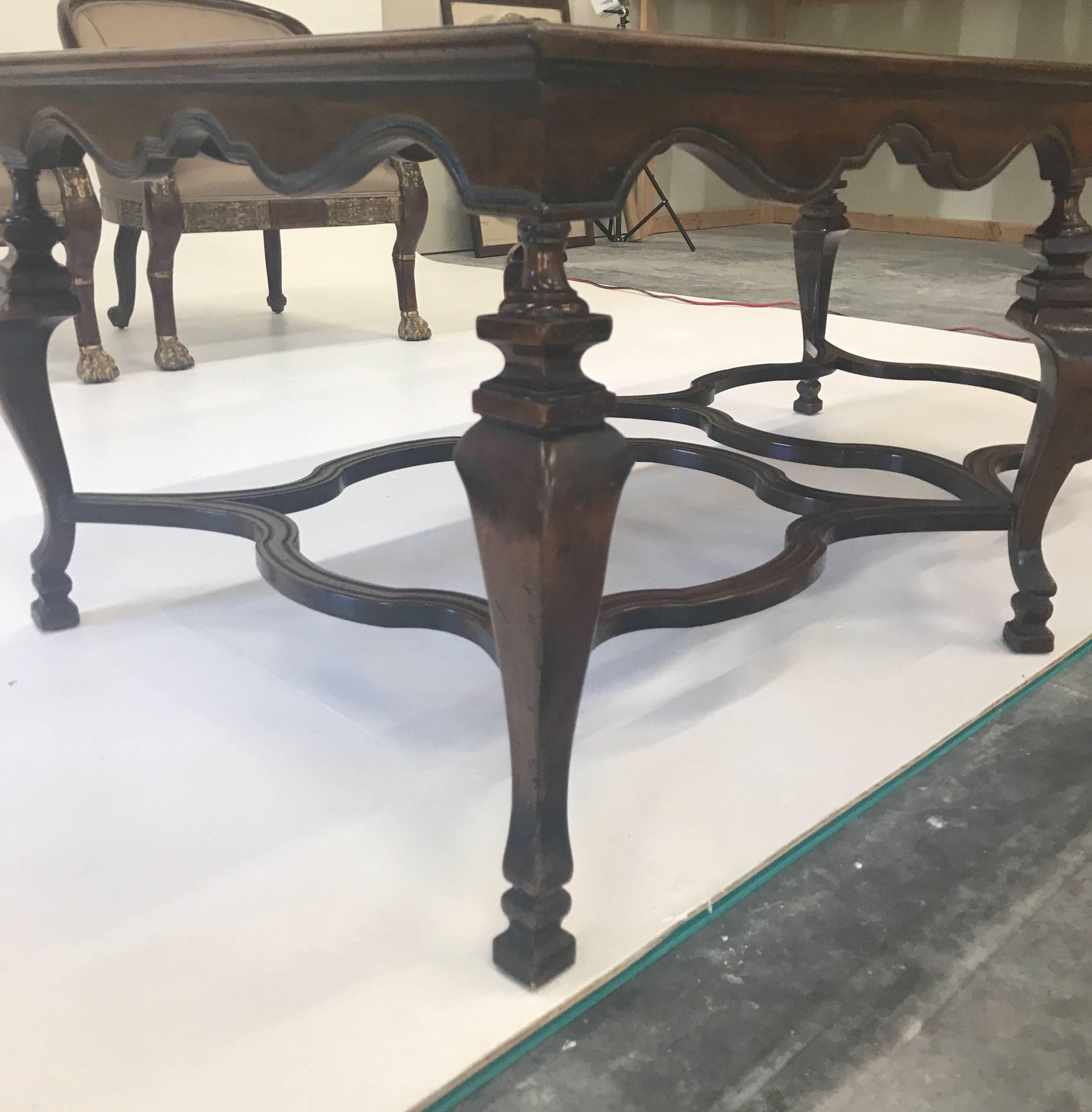 Large Italian Fruitwood and Walnut High Coffee Table 10