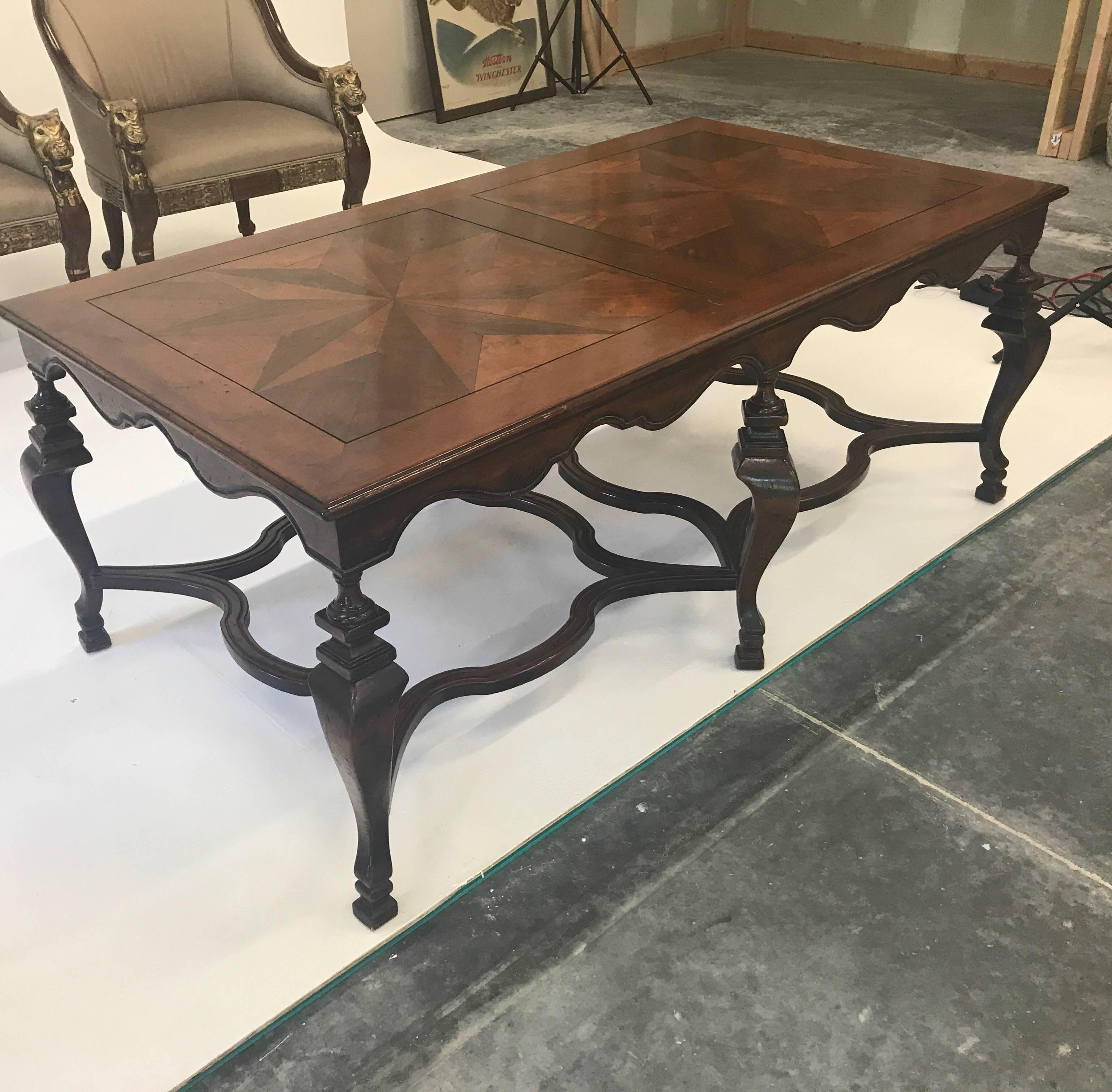 Large Italian Fruitwood and Walnut High Coffee Table In Excellent Condition In Lambertville, NJ