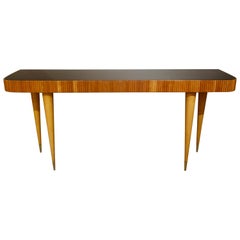 Vintage Large Italian Fruitwood Console Table with Black Glass Top