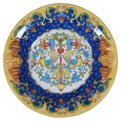 Large Italian Gatoukhova Deruta Style Phoenix Lion Head Centerpiece Bowl 18"