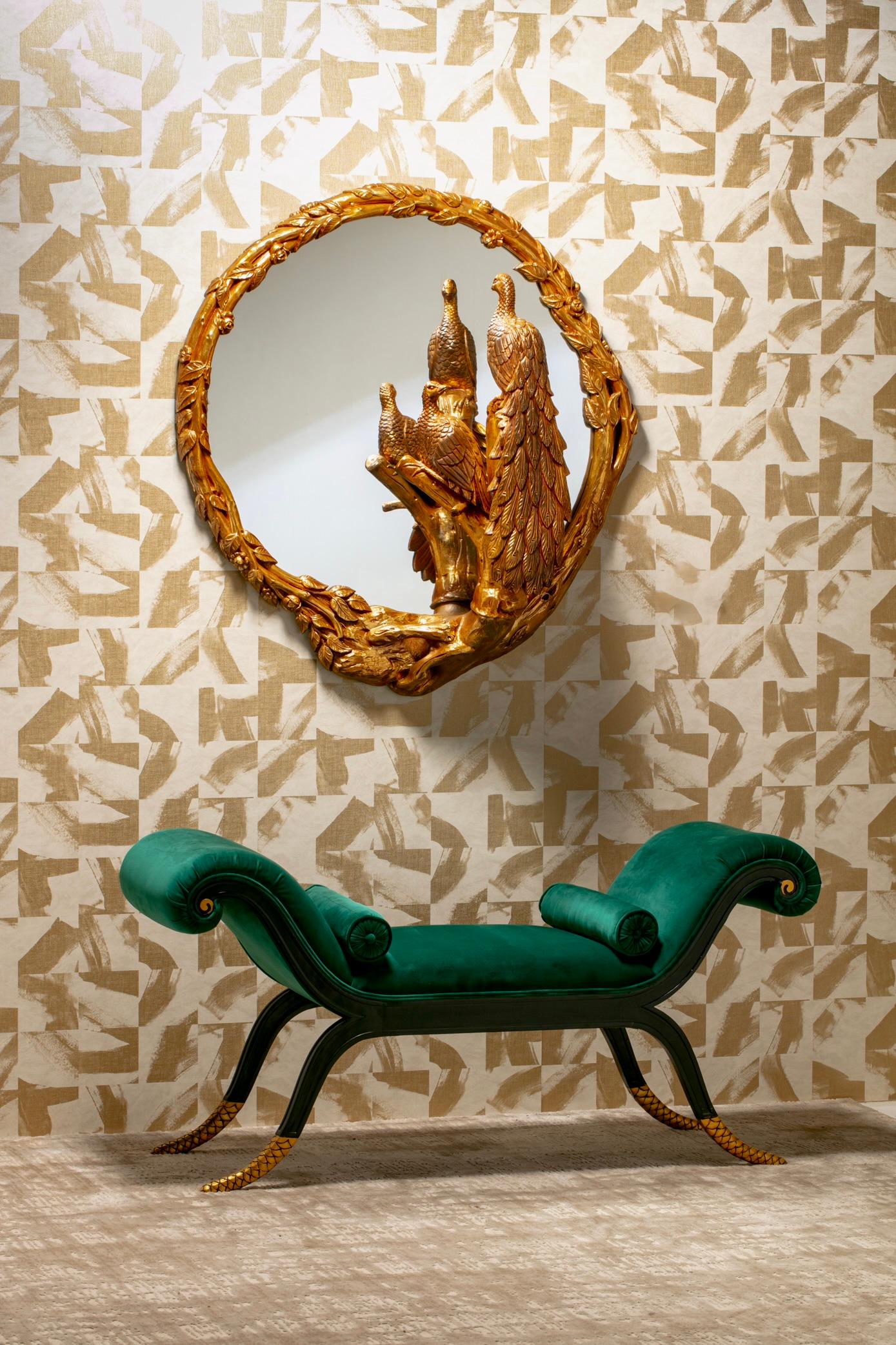 Stunning mid century Hollywood Regency Peacock Mirror imported from Italy dating back to the 1960s. Affluent. Sculptural. Chic. The sort of piece that catches your attention from all angles. This large and sculptural mirror features two peacocks
