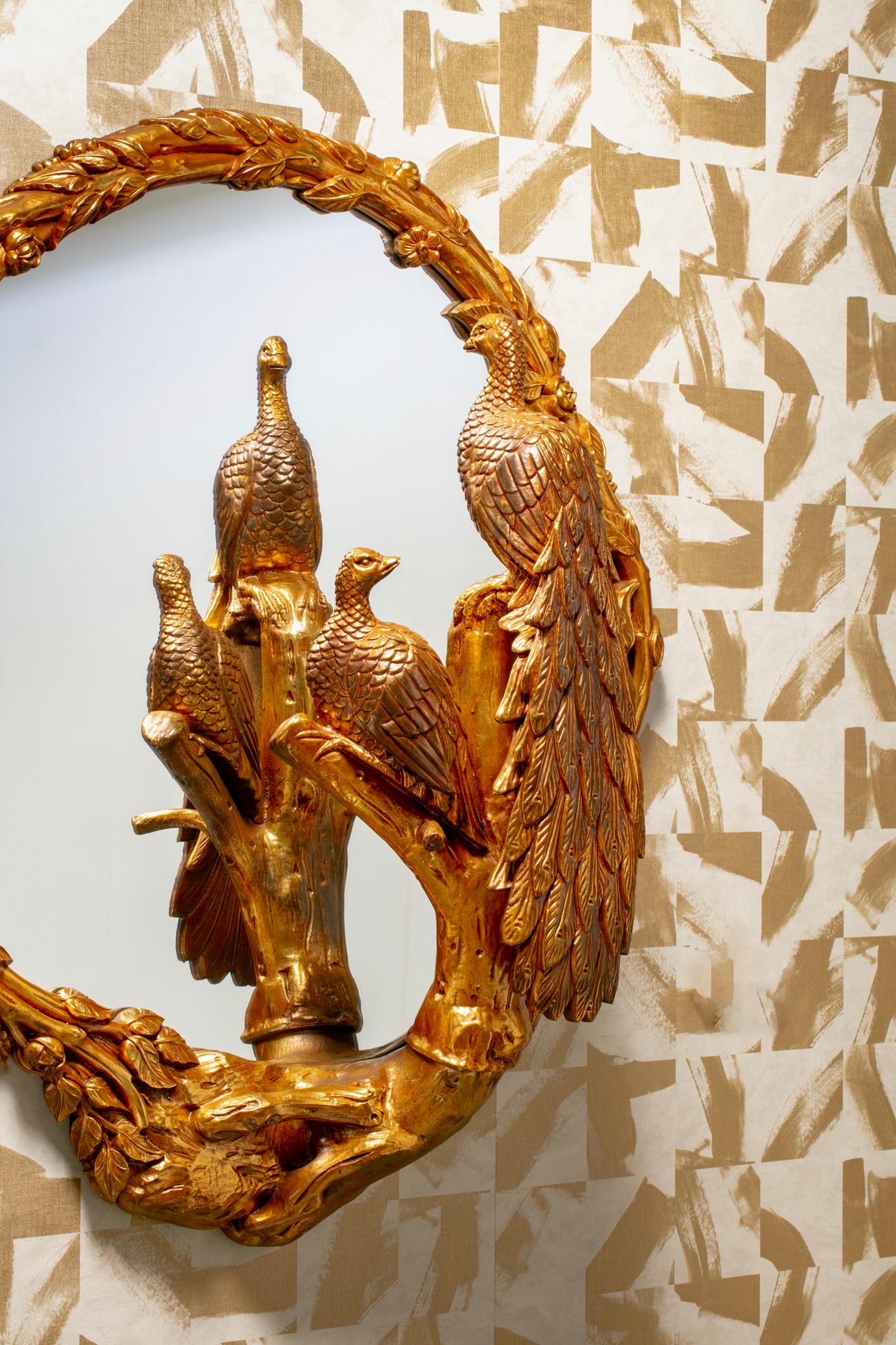 Large Italian Gilded Peacock Mirror of the Hollywood Regency Style c. 1965 1