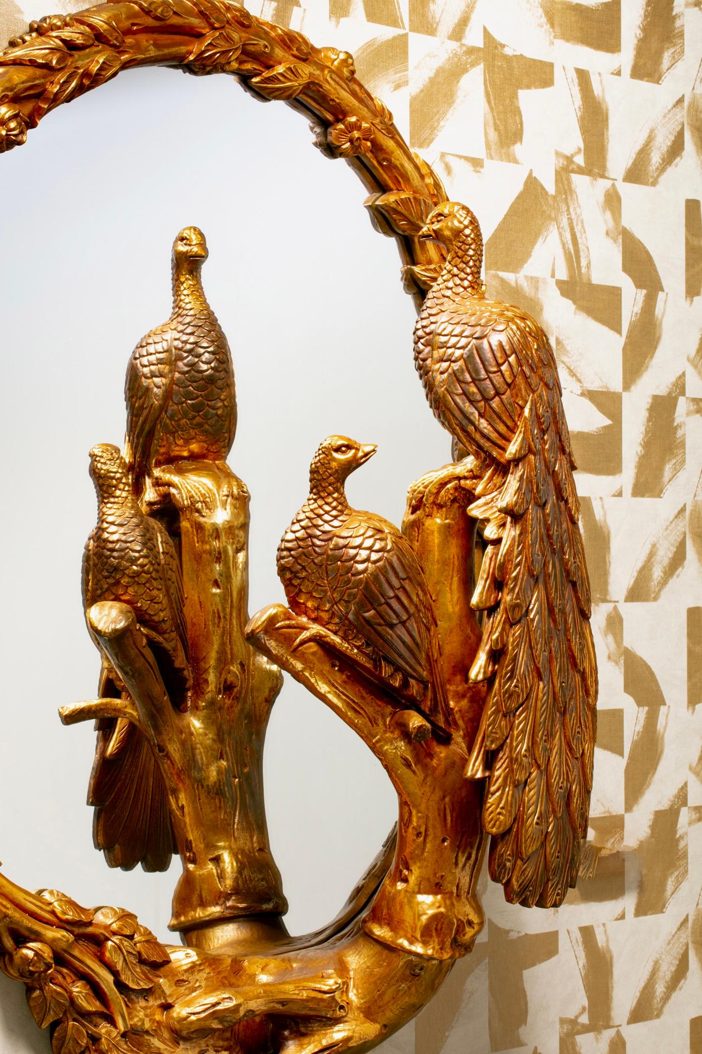 Large Italian Gilded Peacock Mirror of the Hollywood Regency Style c. 1965 2