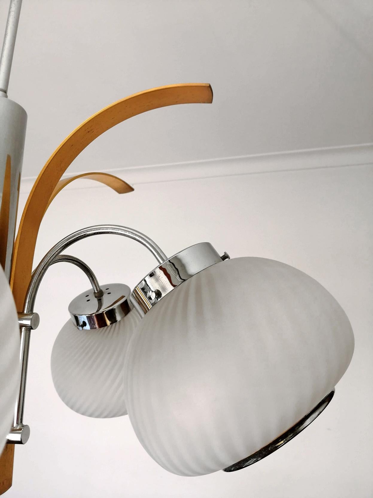 Large Italian Gilt & Chrome Palm Tree Midcentury Chandelier in Arredoluce Style For Sale 8