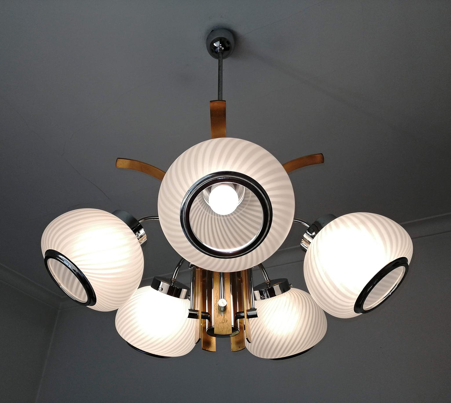 Large Italian Gilt & Chrome Palm Tree Midcentury Chandelier in Arredoluce Style For Sale 3