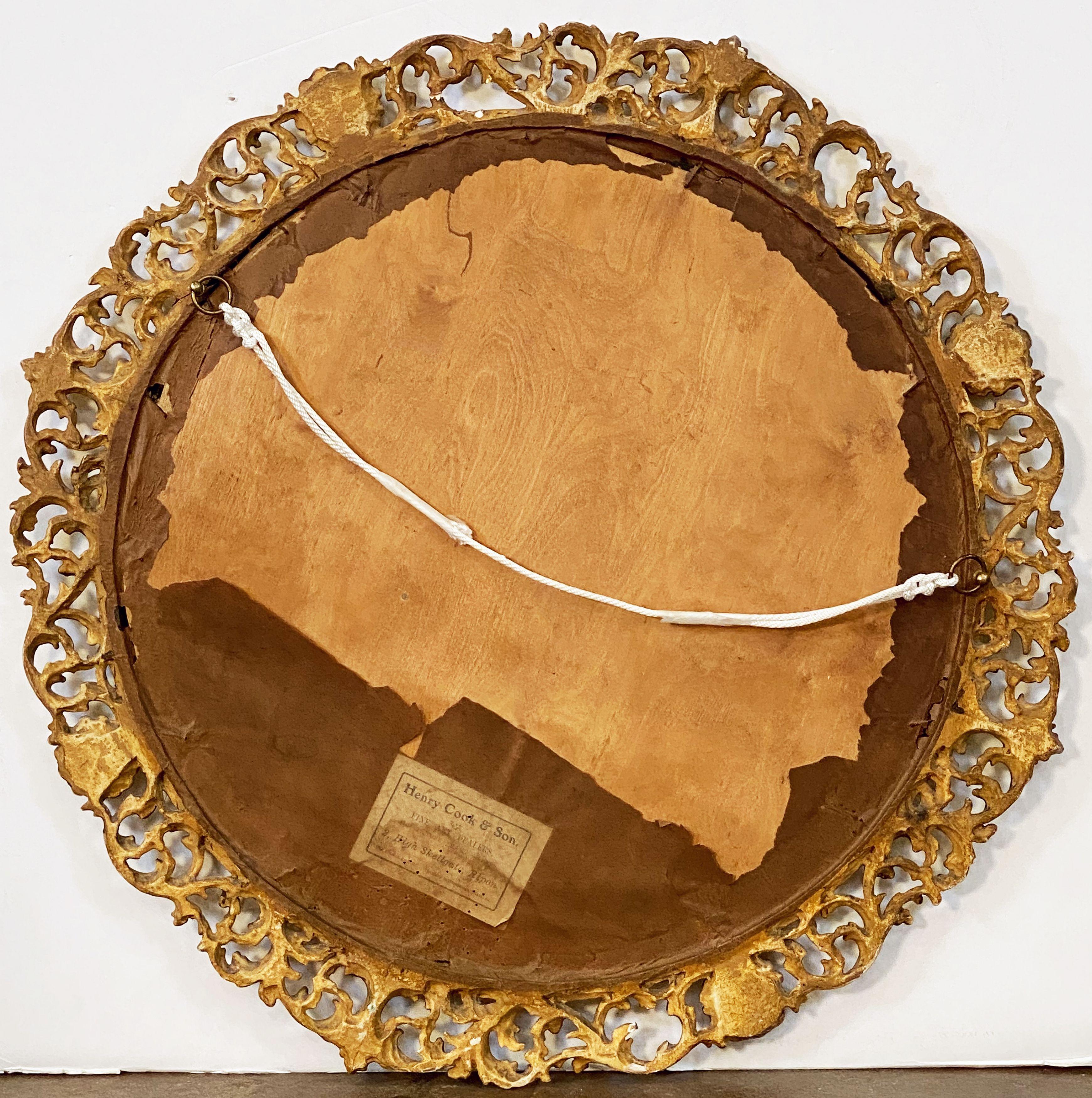 Large Italian Gilt Florentine Round Beveled Mirror (Diameter 27) For Sale 7