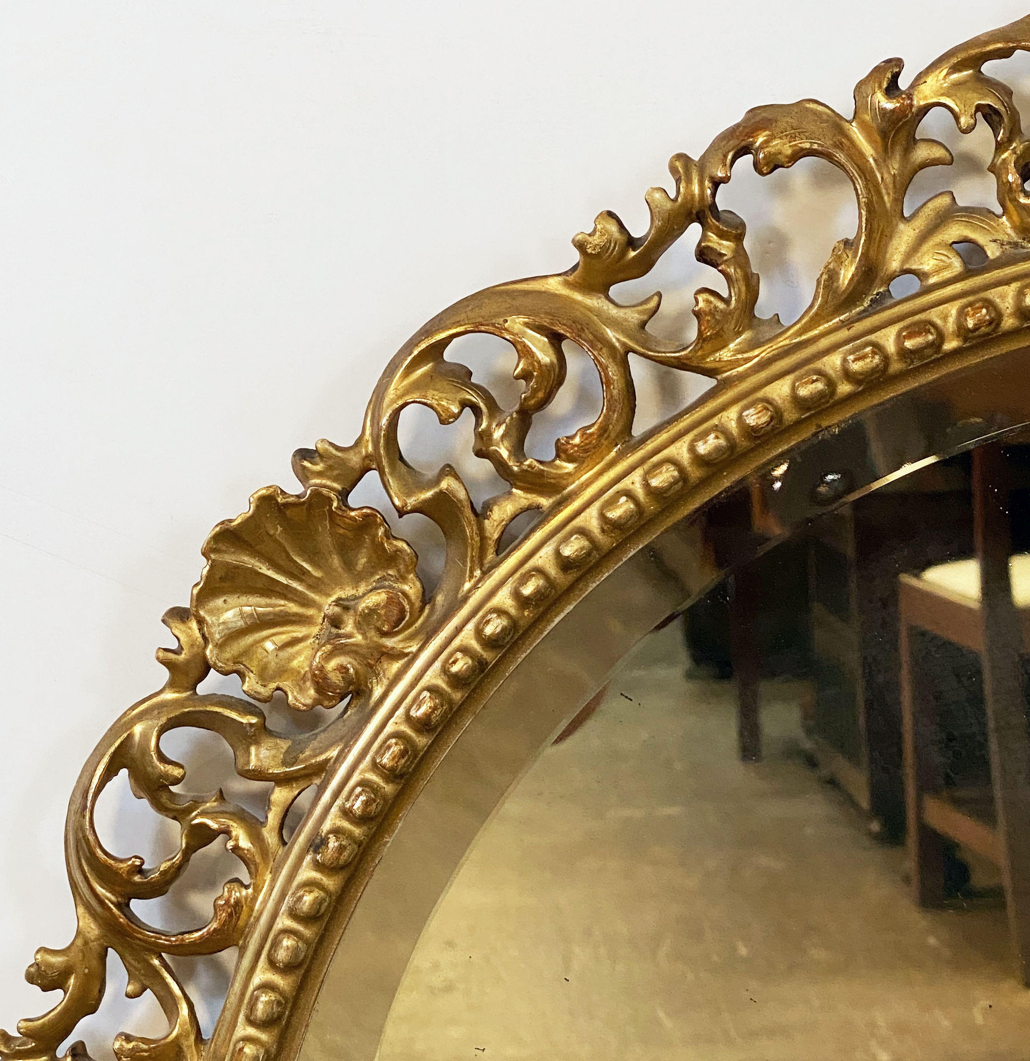 Rococo Grand miroir rond biseauté florentin doré italien (diamètre 27) en vente