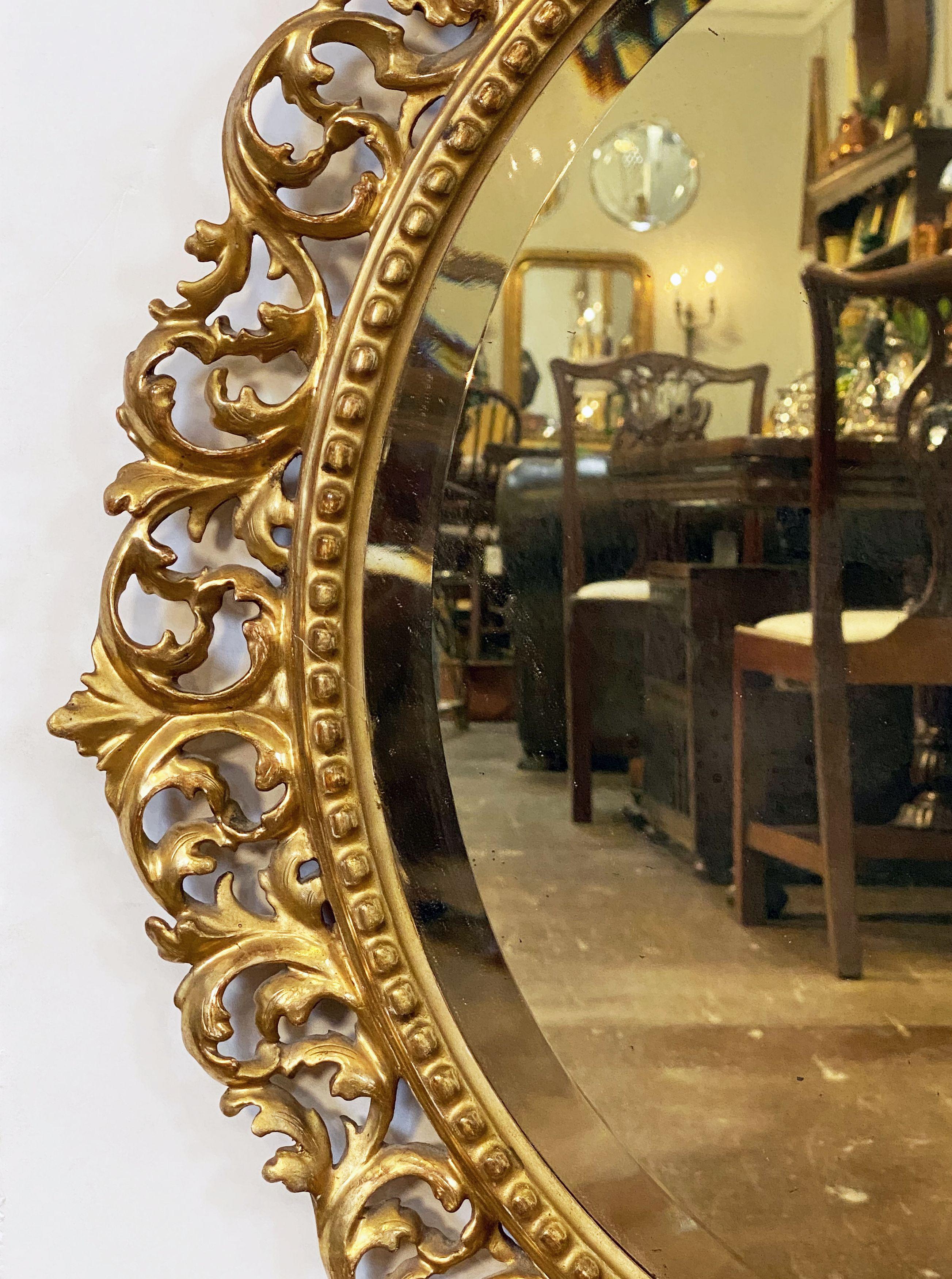 Glass Large Italian Gilt Florentine Round Beveled Mirror (Diameter 27) For Sale