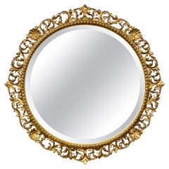 Antique Large Italian Gilt Florentine Round Beveled Mirror (Diameter 27)
