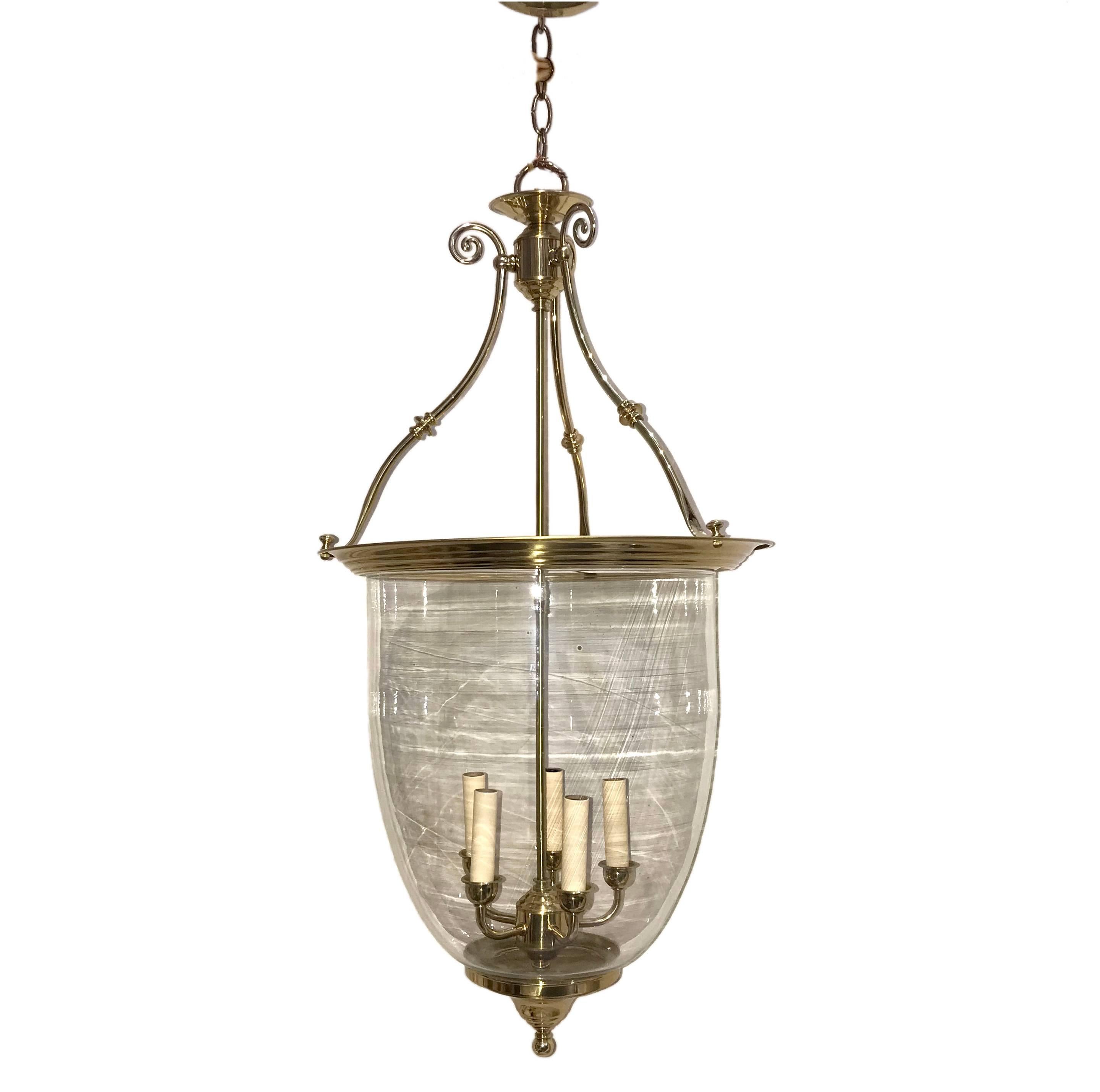 A circa 1960 Italian gilt brass lantern with six interior lights.

Measurements
Drop 33.5