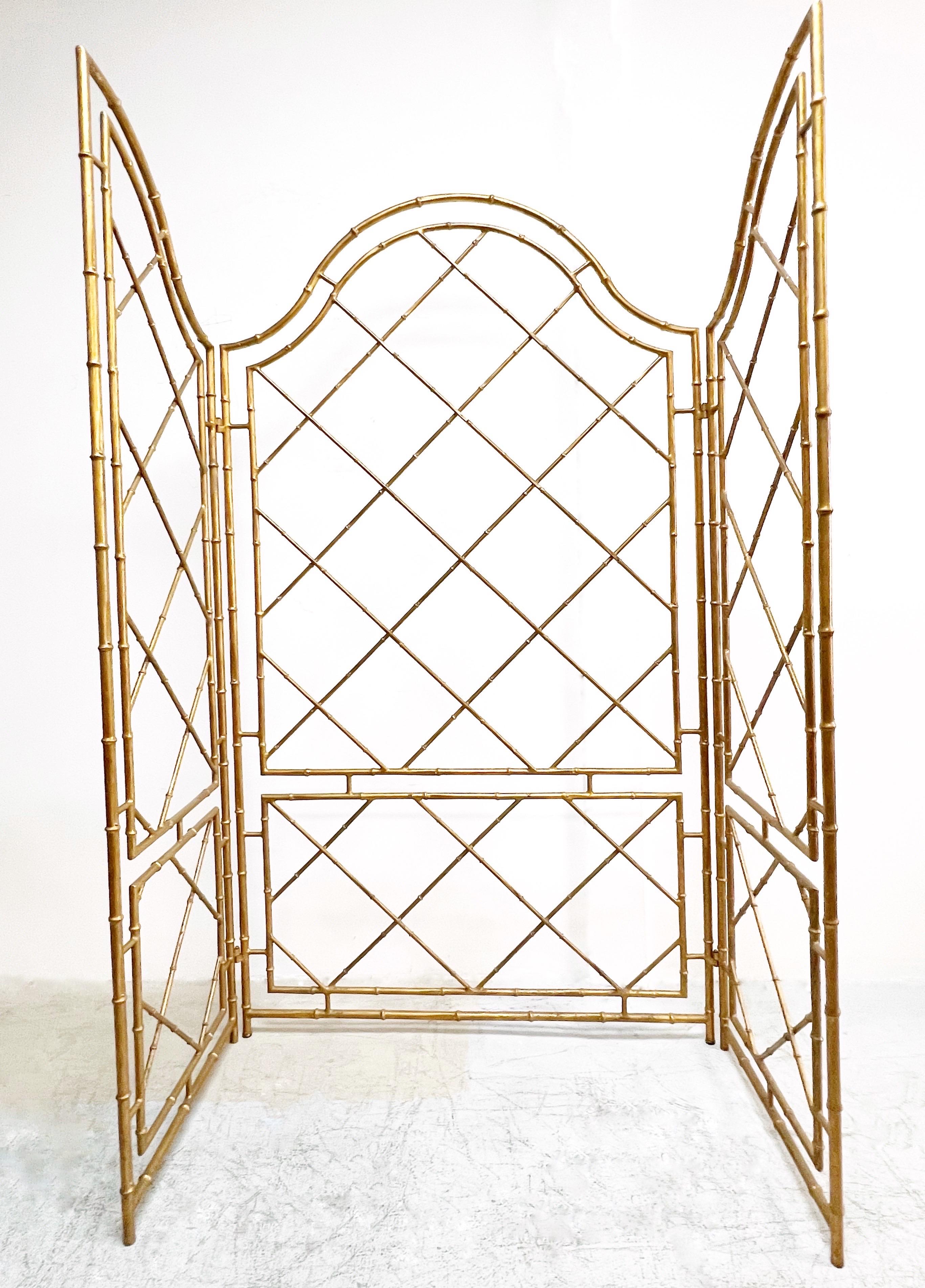 Large Italian Gilt Metal Faux Bamboo Screen Room Divider In Good Condition In Miami, FL