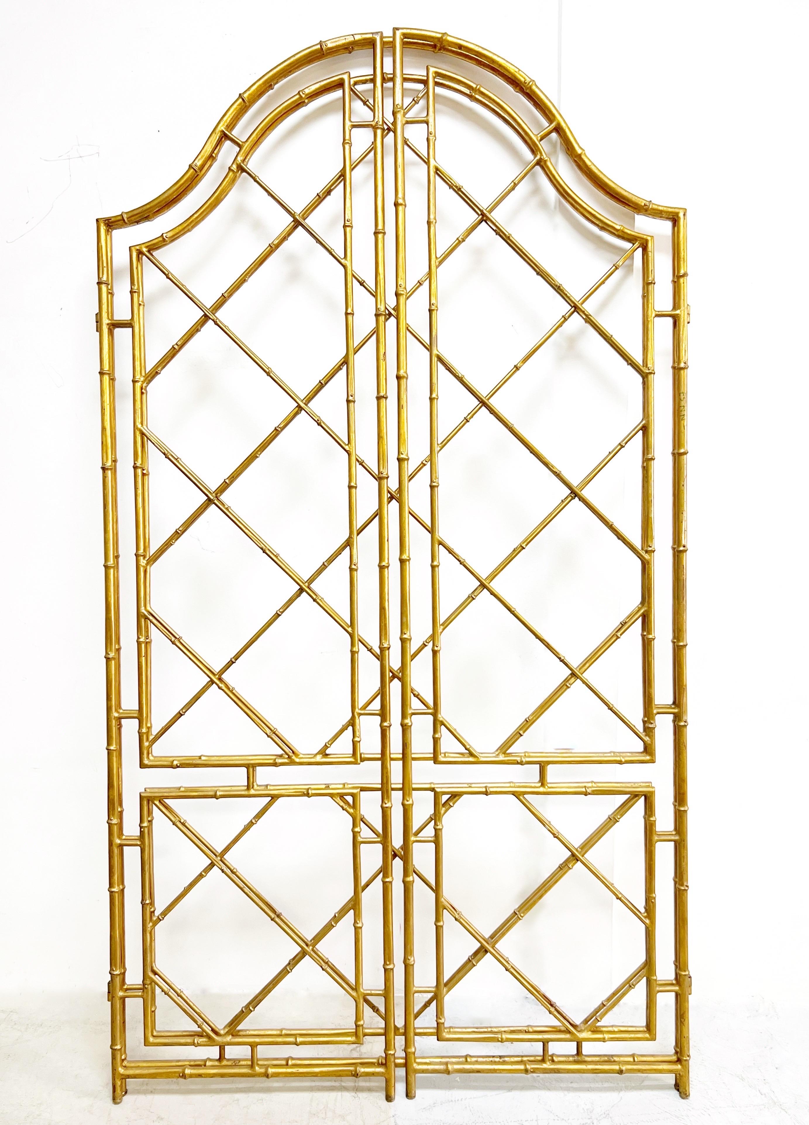 Mid-20th Century Large Italian Gilt Metal Faux Bamboo Screen Room Divider