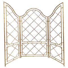 Vintage Large Italian Gilt Metal Faux Bamboo Screen Room Divider