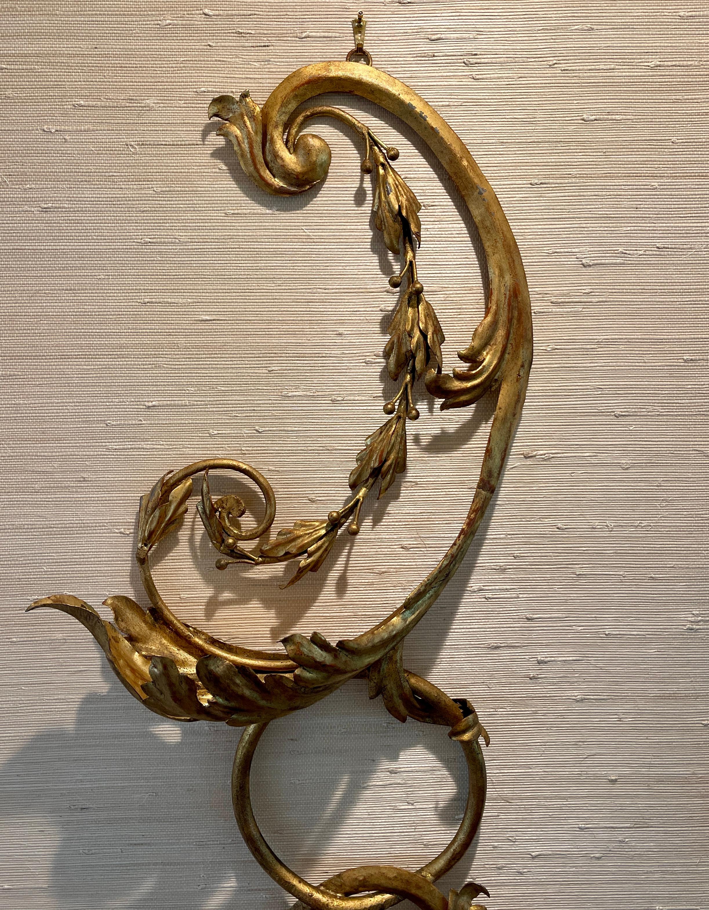 Large Italian Gilt Tole Wall Mounted Art Sculpture For Sale 8