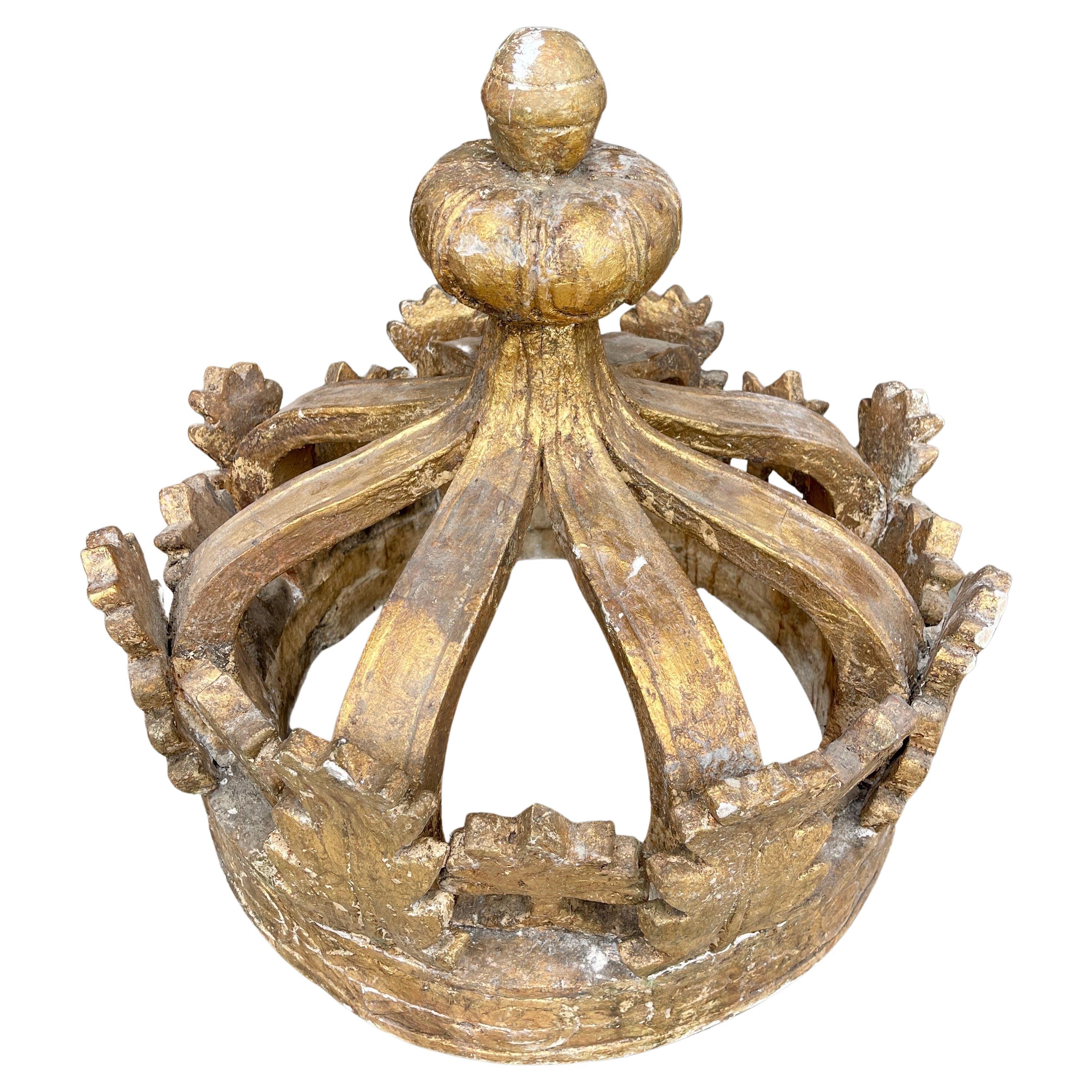 Large Italian Giltwood Ornamental Corona Crown, Late 19th Century For Sale 2