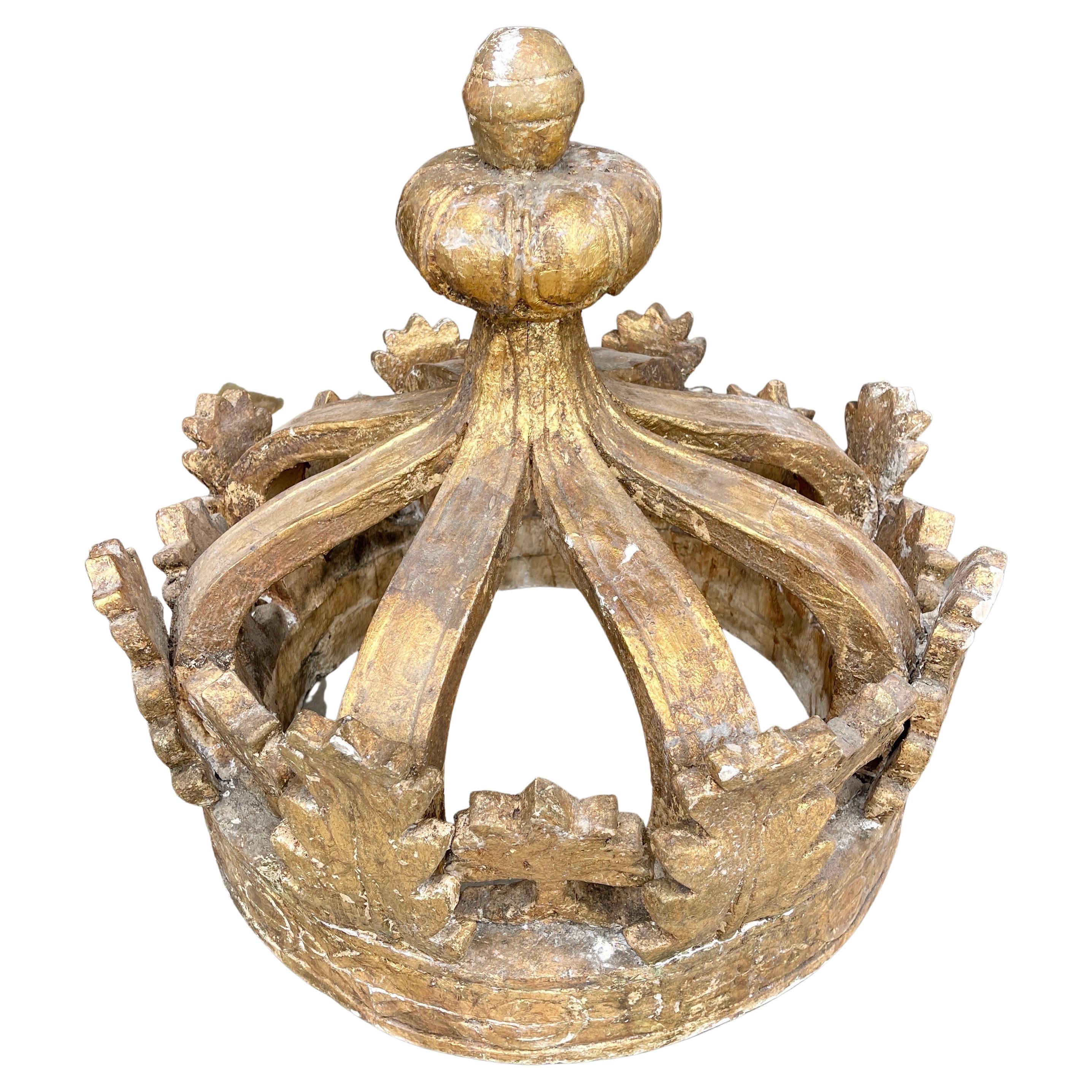 Large Italian Giltwood Ornamental Corona Crown, Late 19th Century