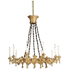 Large Italian Giltwood 10 Branch Baroque Style Chandelier