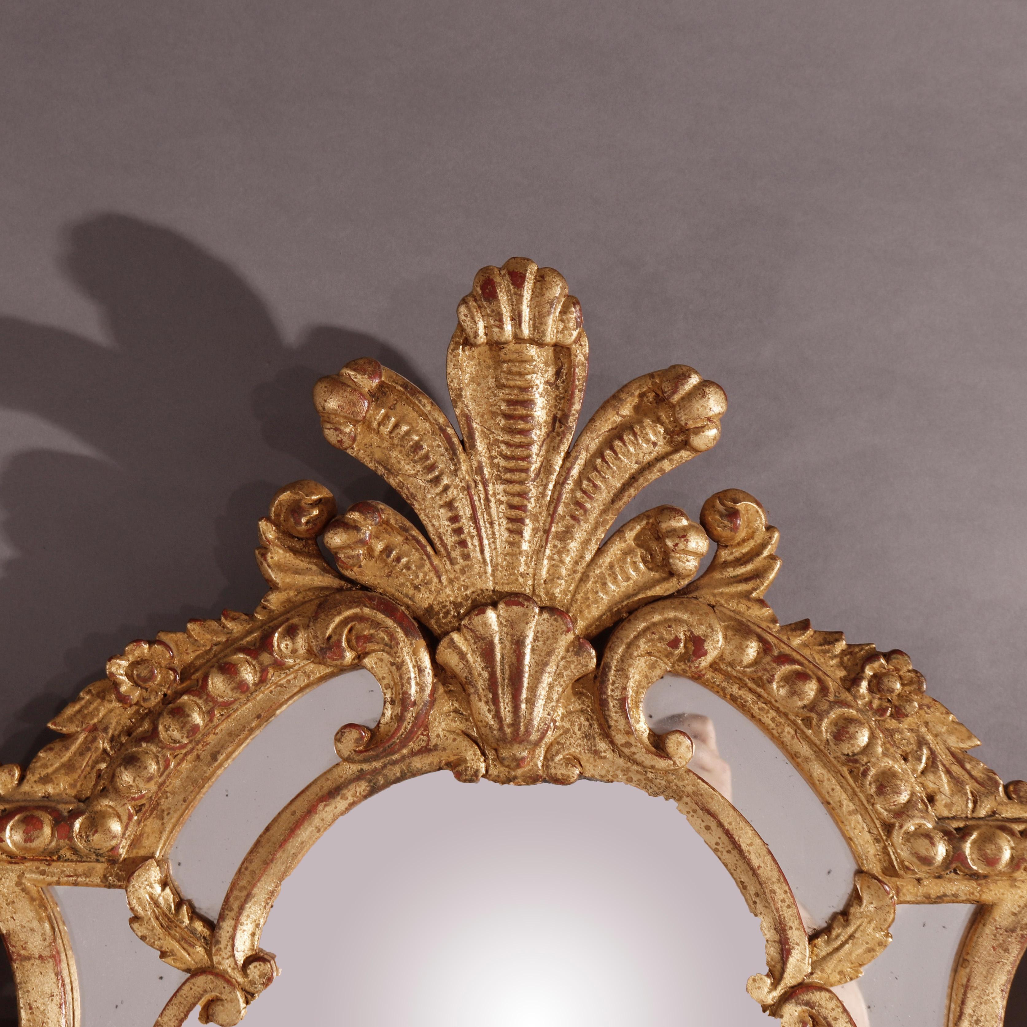 Large Italian Giltwood Parclose Wall over Mantel Mirror, 20th Century For Sale 7