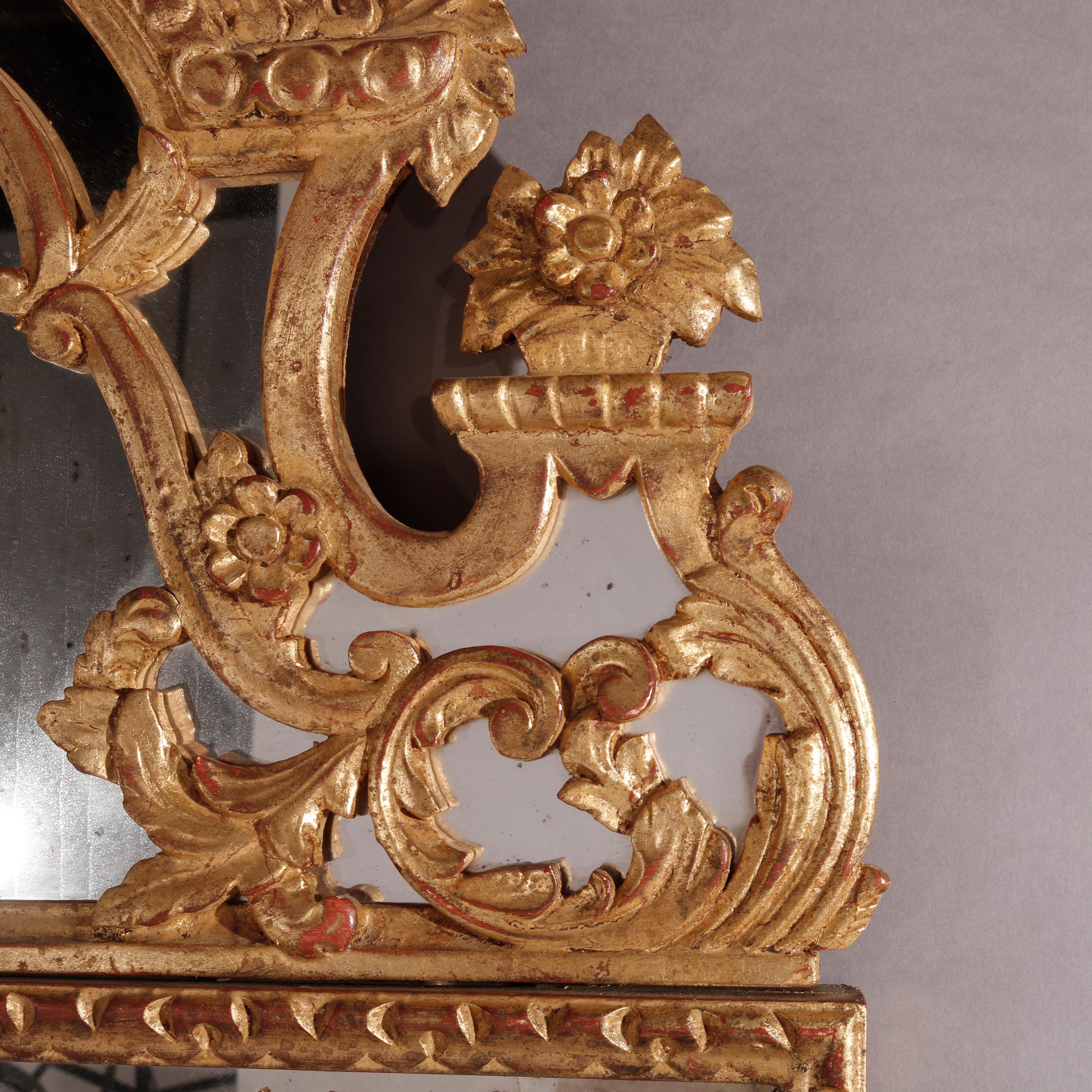 Large Italian Giltwood Parclose Wall over Mantel Mirror, 20th Century For Sale 8