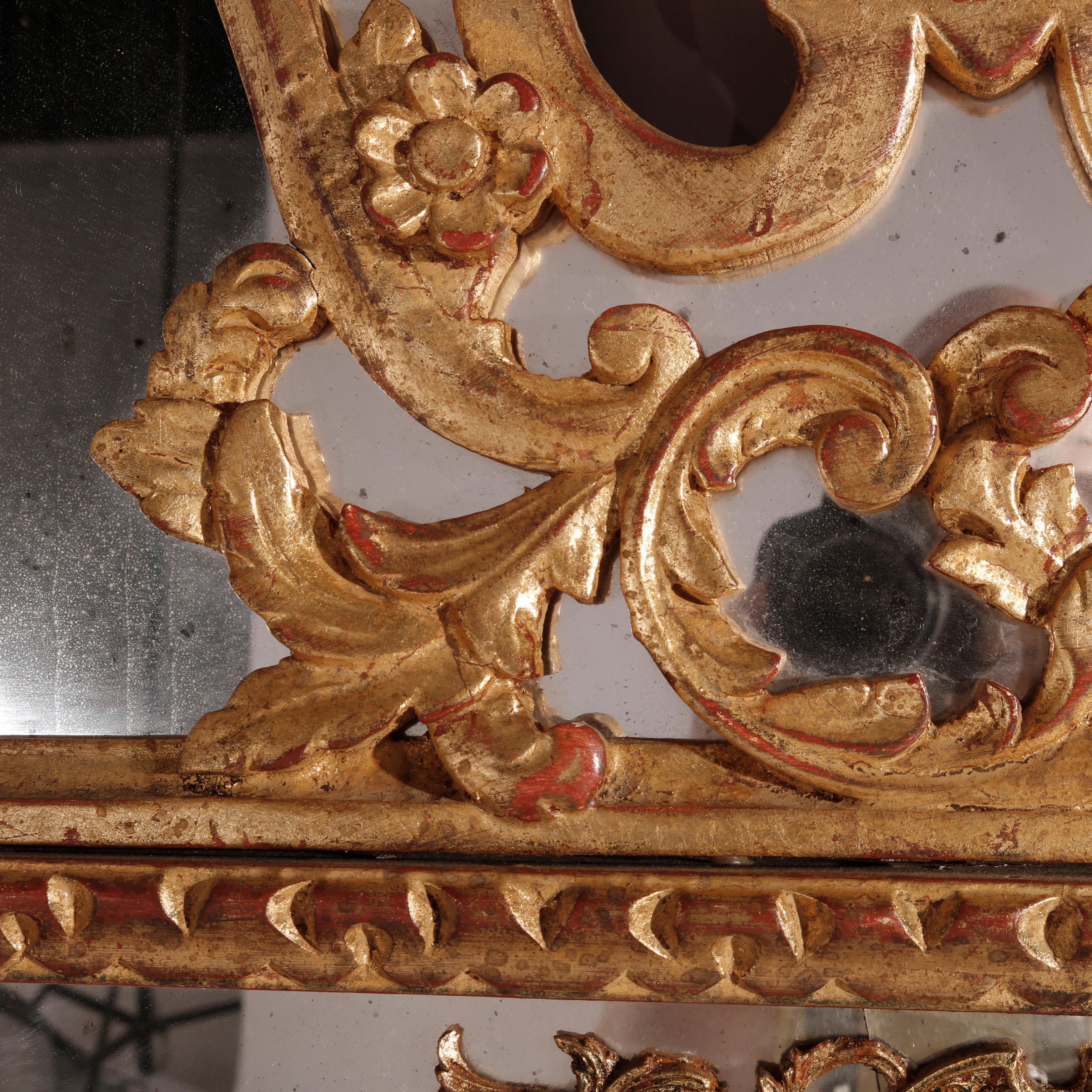 Large Italian Giltwood Parclose Wall over Mantel Mirror, 20th Century For Sale 9