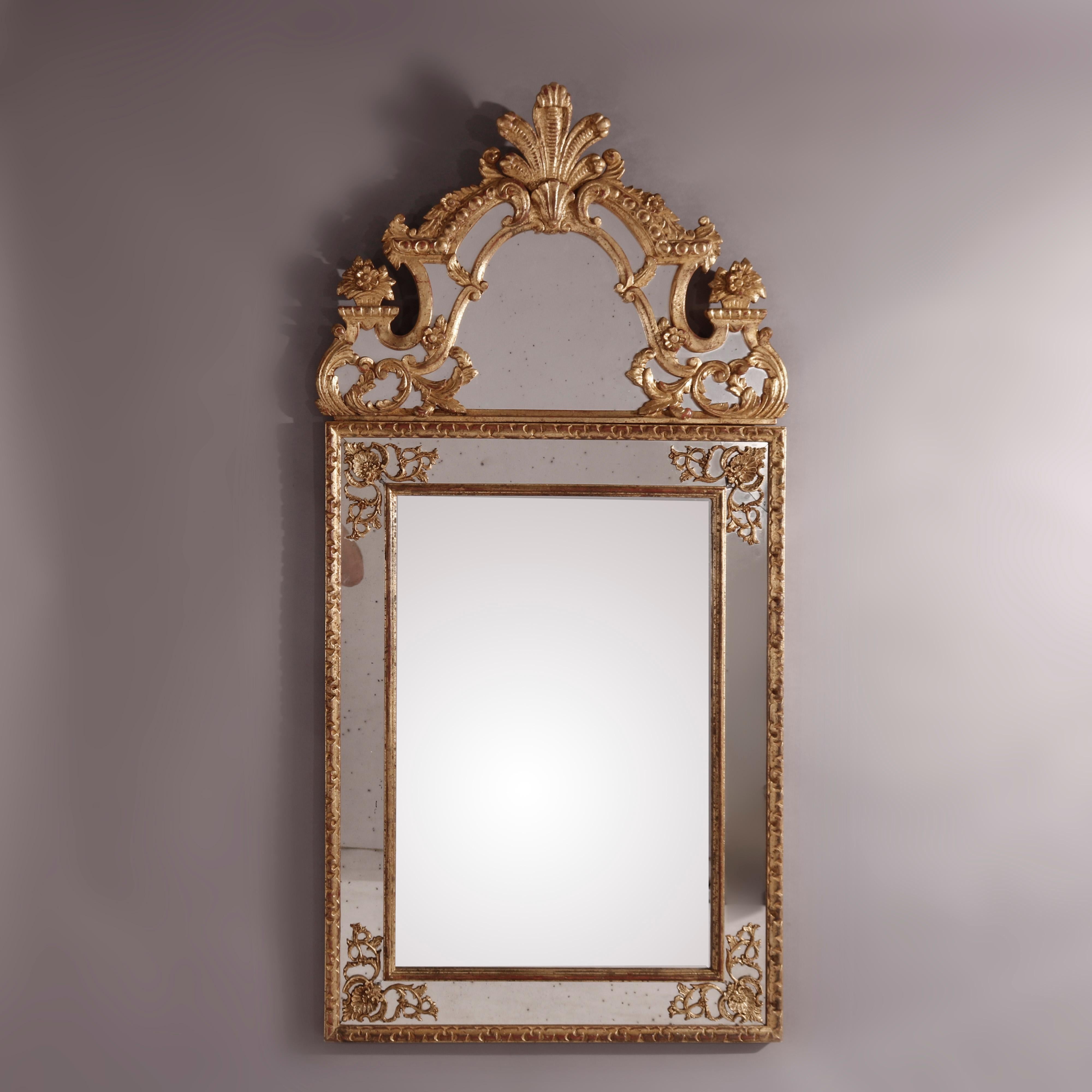 Large Italian Giltwood Parclose Wall over Mantel Mirror, 20th Century For Sale 12