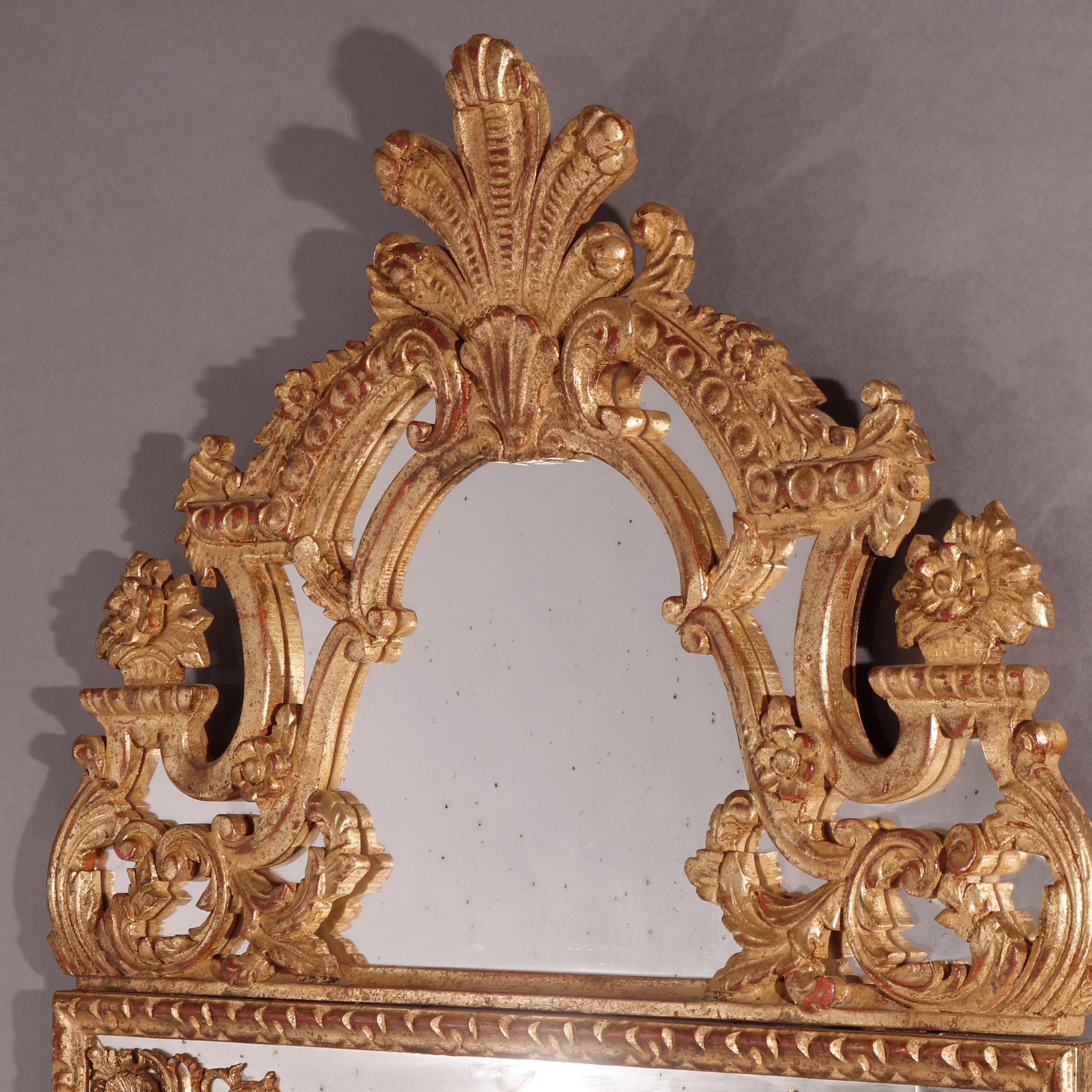 Large Italian Giltwood Parclose Wall over Mantel Mirror, 20th Century For Sale 1