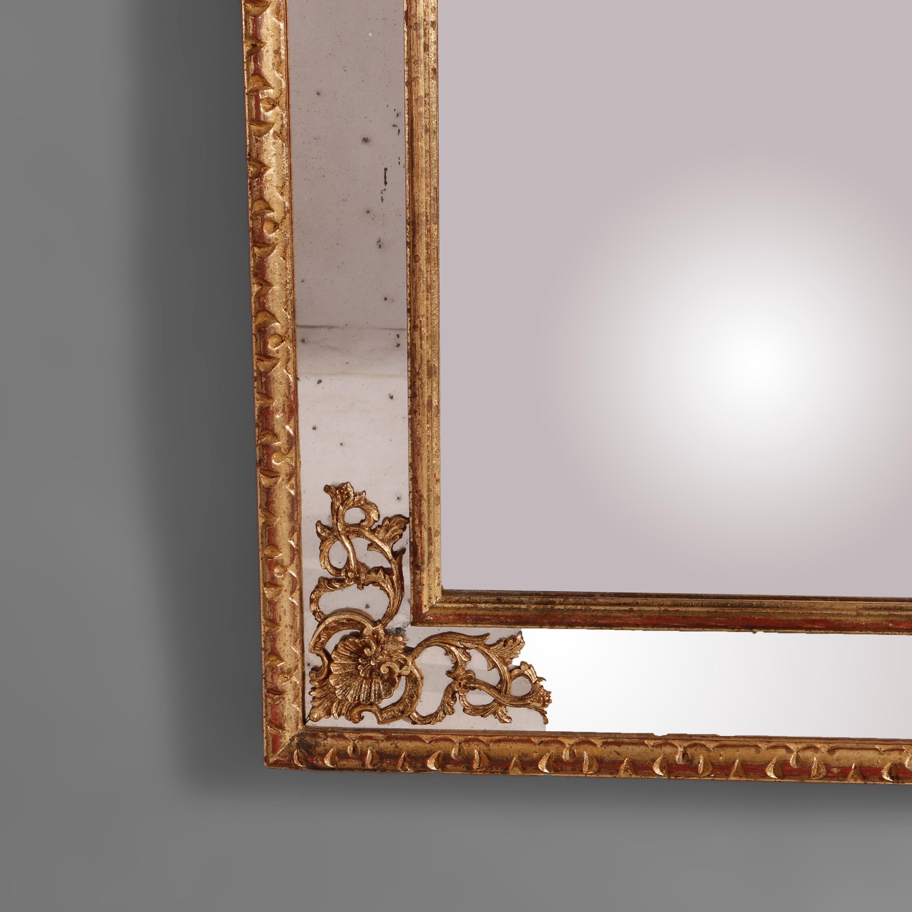 Grand miroir mural de cheminée en bois doré italien, 20ème siècle en vente 1