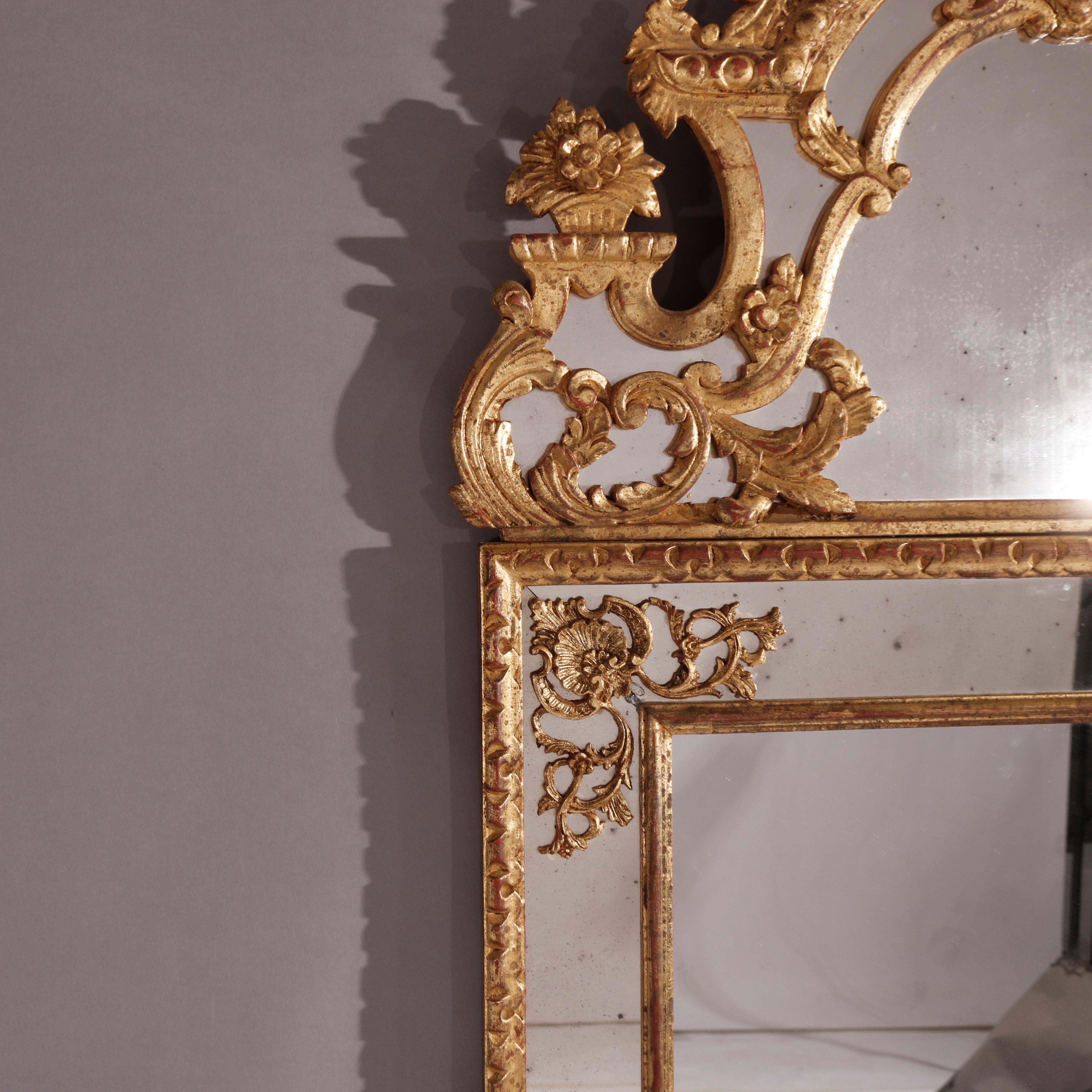 Large Italian Giltwood Parclose Wall over Mantel Mirror, 20th Century For Sale 6